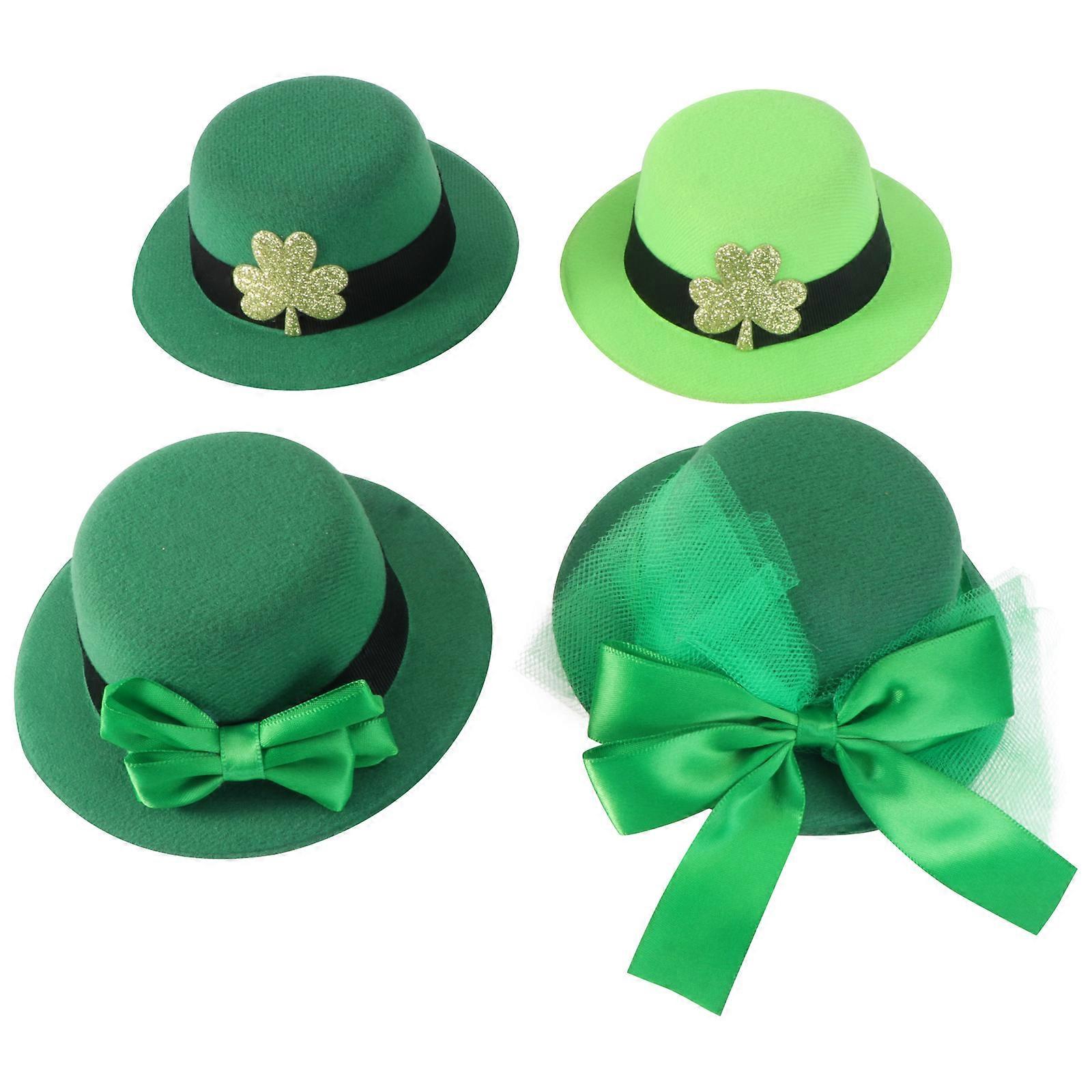 St Patricks Day Mini Hat Hairpins Green Party Accessory 4Pcs 13.5X5CM Paper Pulp