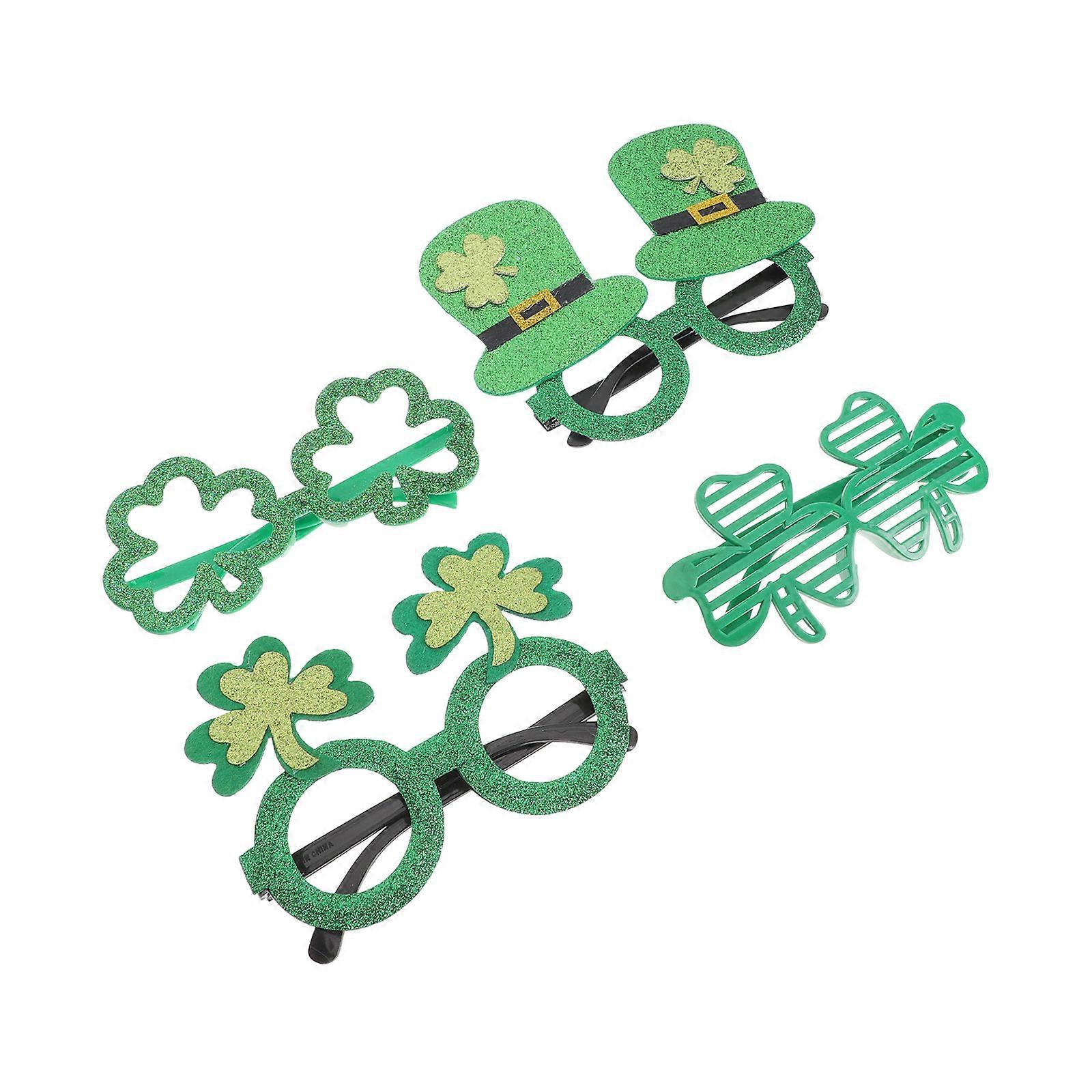 4 Pairs Shamrock Glasses for St. Patrick's Day Adorable Party Photo Props, Lightweight Festive Eyeglasses for Costume Outfits and Celebration