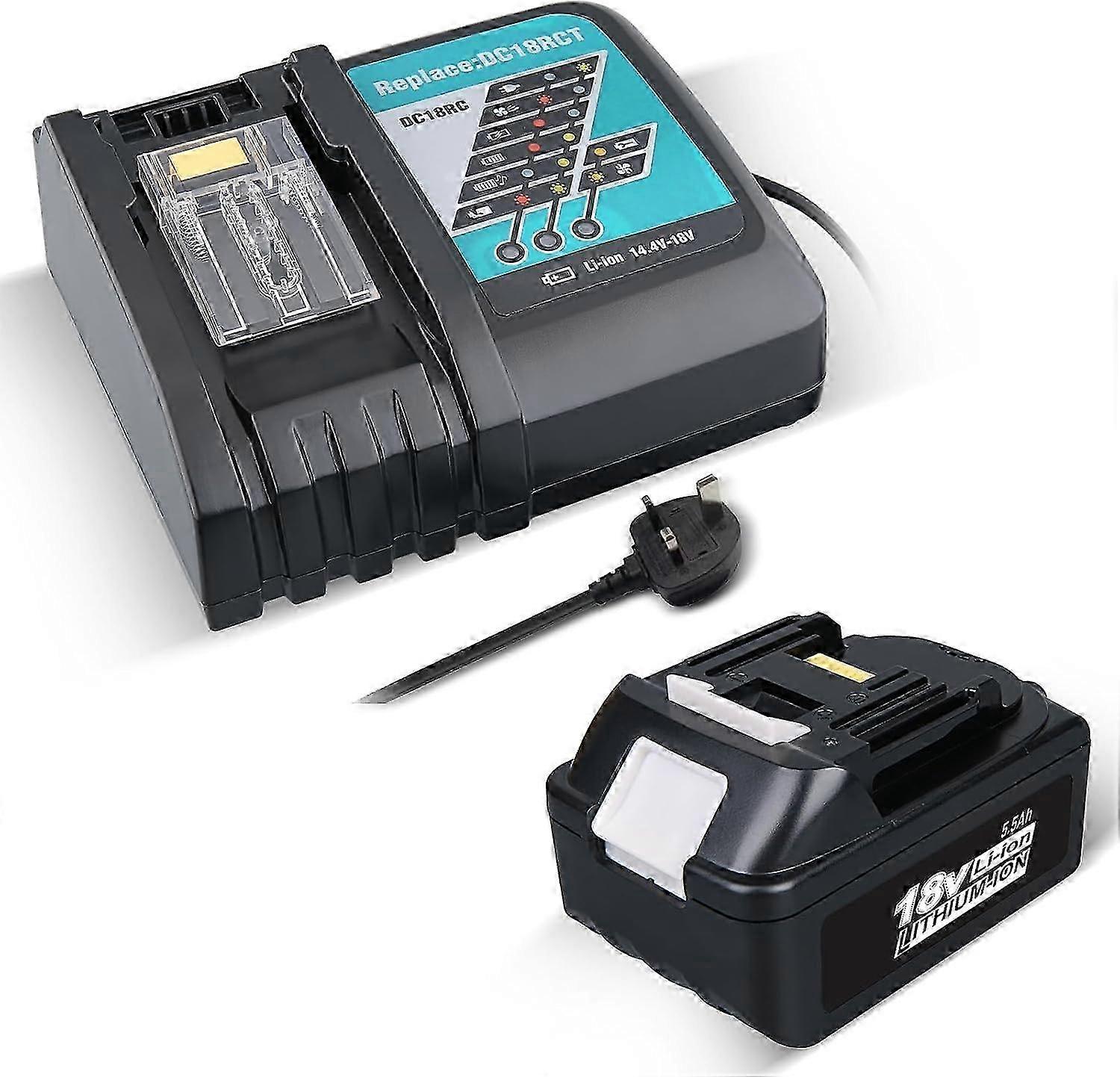 5.5Ah 18V Li-ion Battery Replacement Compatible with Makita BL1850B & DC18RC Charger - Works with 14.4V & 18V Models BL1815, BL1830, BL1430