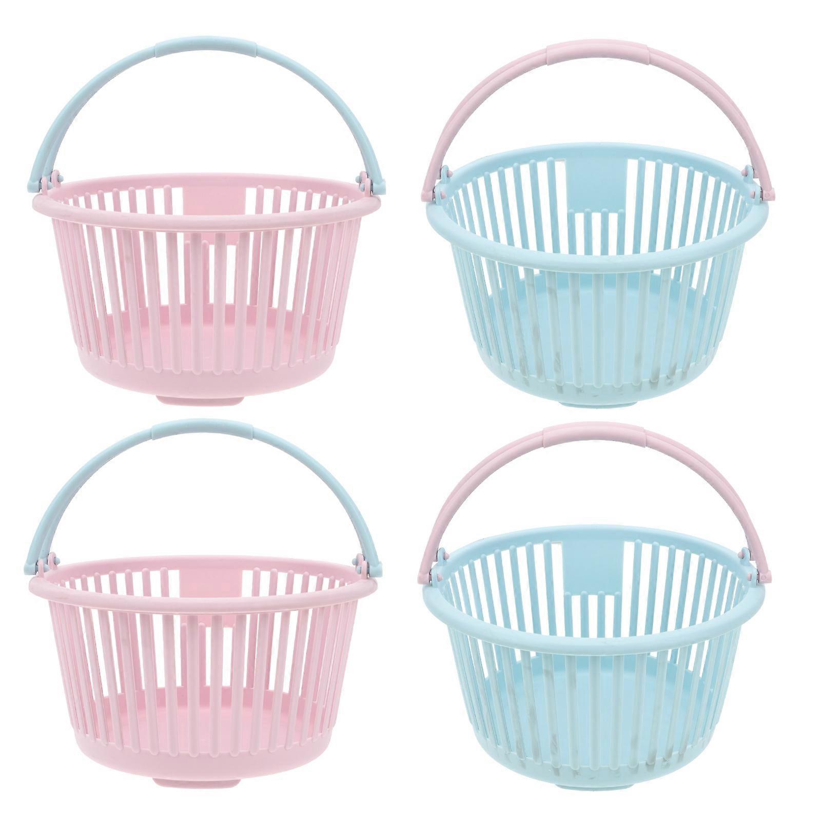 4pcs Handheld Storage Baskets with Handles for Fruit & Egg Picking, Space Saving Containers, Smooth Nordic Design Blue & Pink