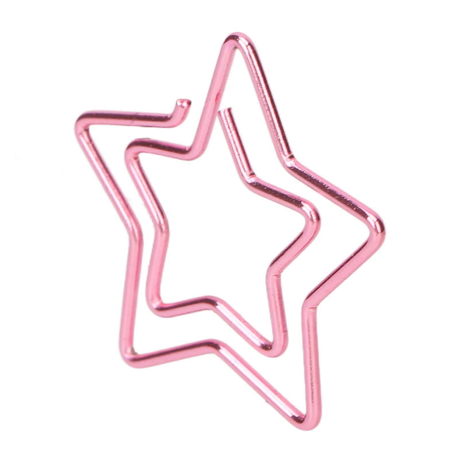 100pcs Star Shape Paper Clips Pink Plating Process Rustproof Metallic Paper Clips for Office School