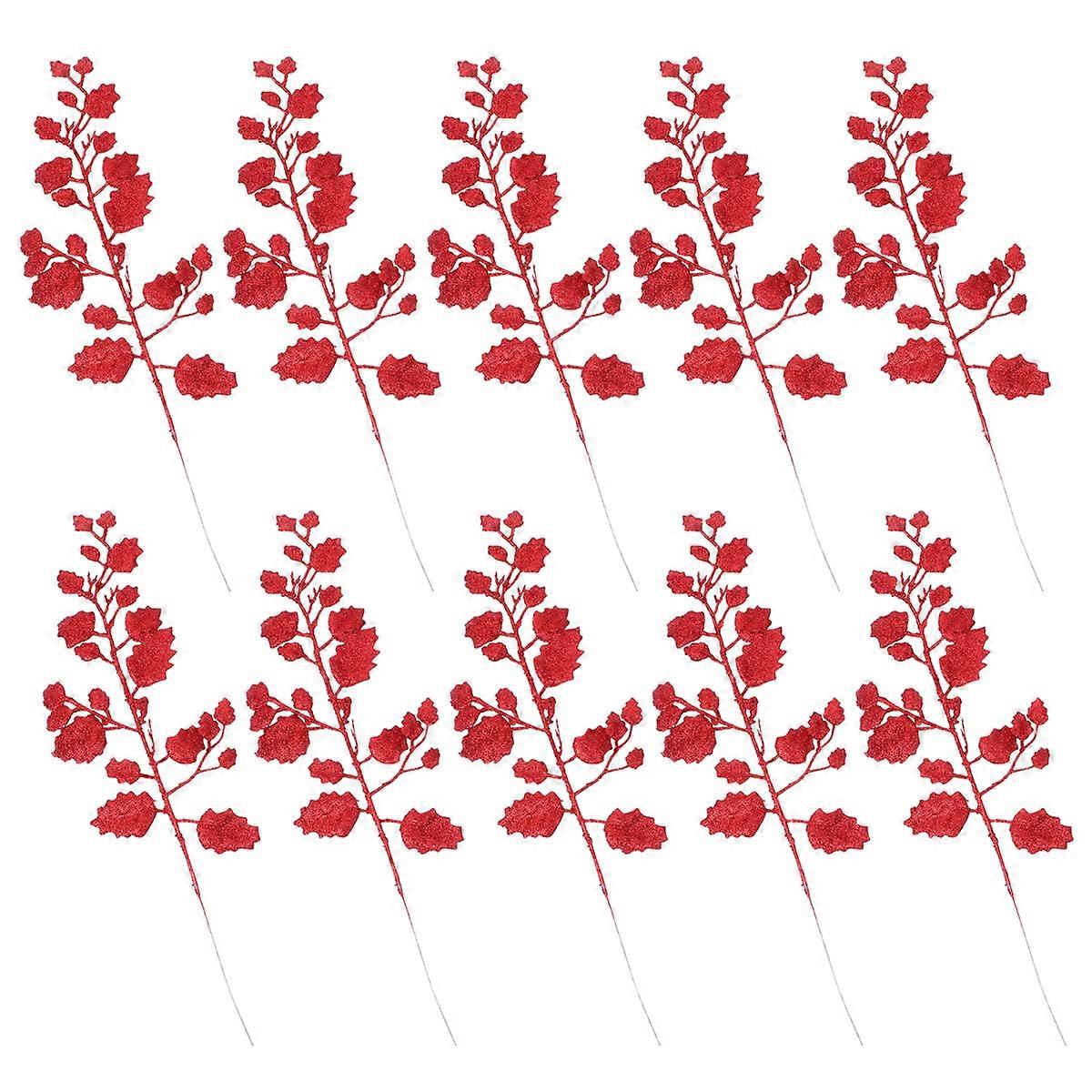 Christmas Glitter Leaves for Decoration in Bright Red Color Made with PE Material and Glitter Powder 10 Pieces