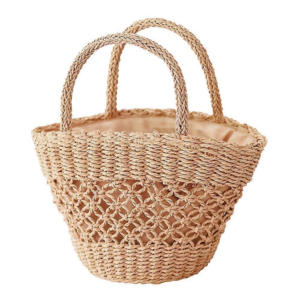 Trendy Woven Bag For Beach Parties Shopping Hiking Everyday Use Light Brown Paper Rope Material 1Pack