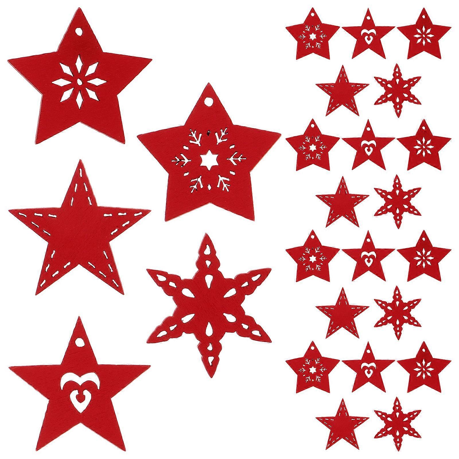 Red Christmas Tree Decorations with Wooden Pendants for Home Decoration Easy to Use with Rope 50 Pieces