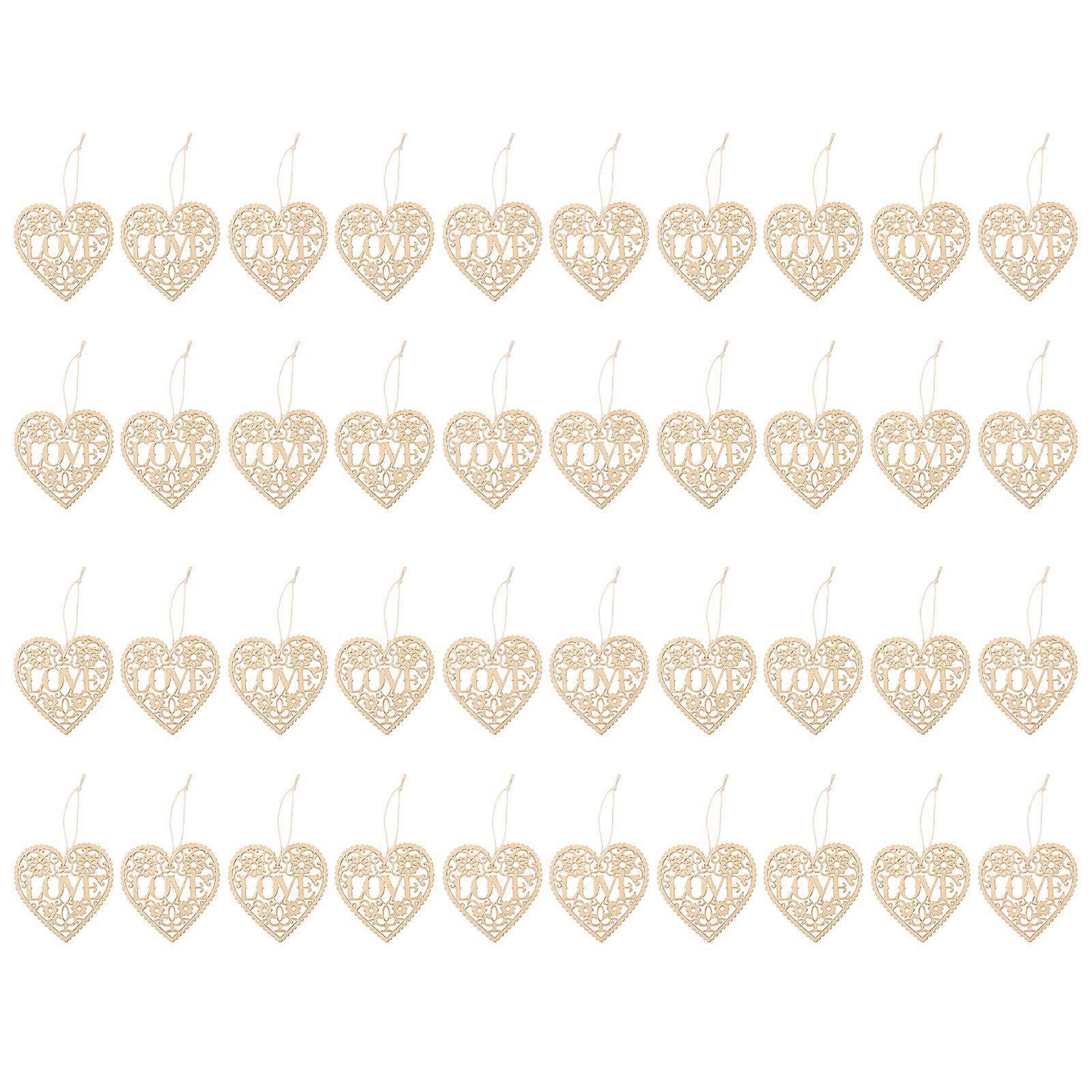 Wedding Decor Wooden Pendants Heart-Shaped Light Brown 8.5x8cm Wall Hanging 40Pcs