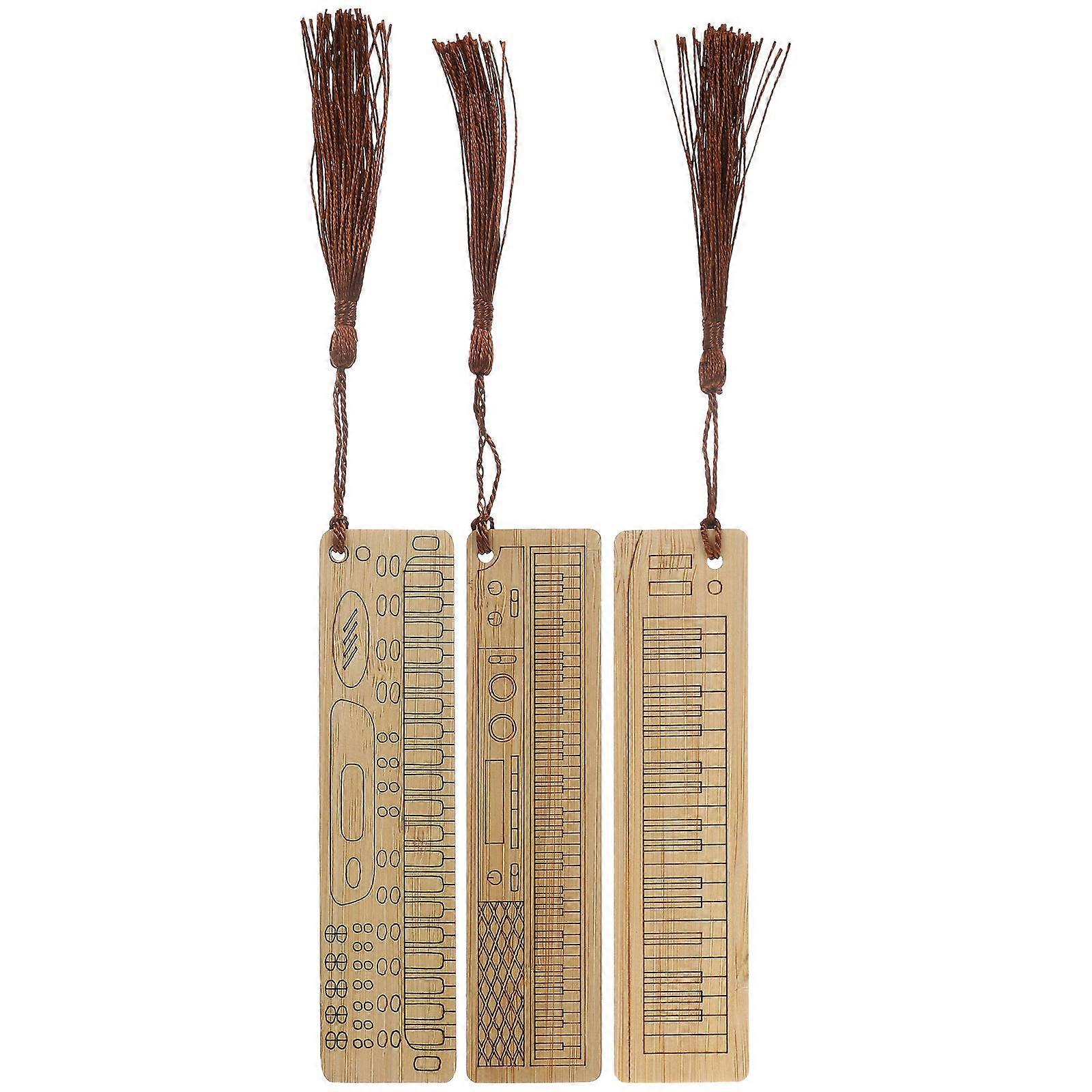 Vintage Bookmark Electronic Organ Shape Bookmarks Learning Brown 4.7×1.2×0.1in Page Marker 3Pcs