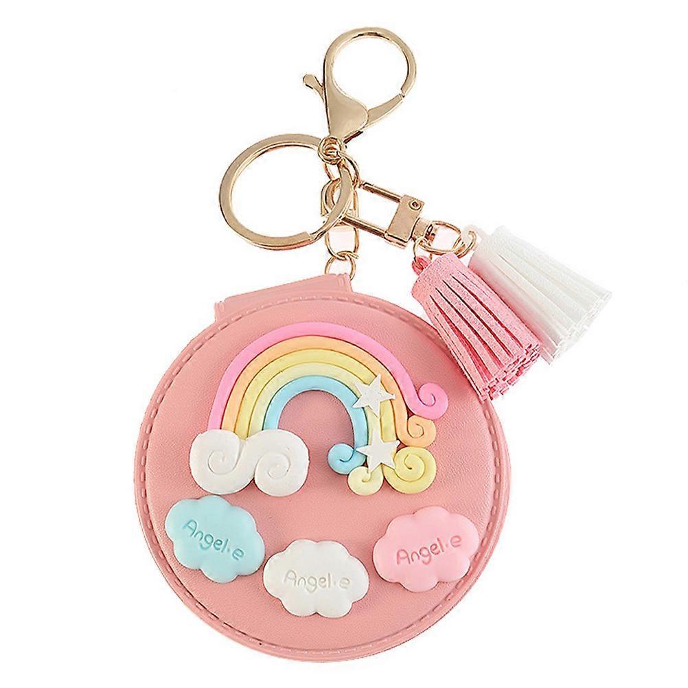 Pink PU Keychain with Clear Glass Mirror for Decor 1 Pc 0.5 Inch