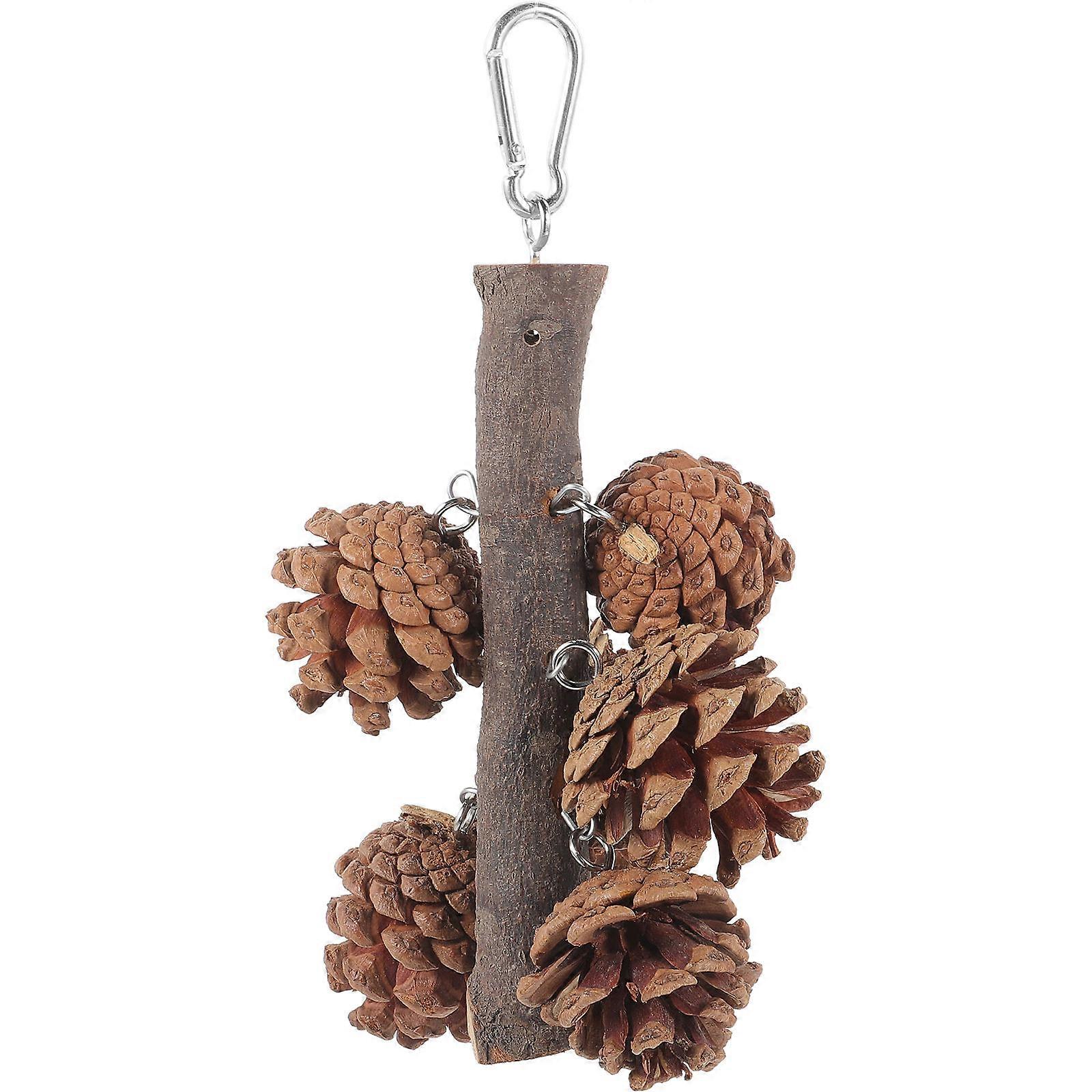 Wood and Pine Cone Hanging Parrot Toy for Pets Safe Sturdy Reusable 7 Inch