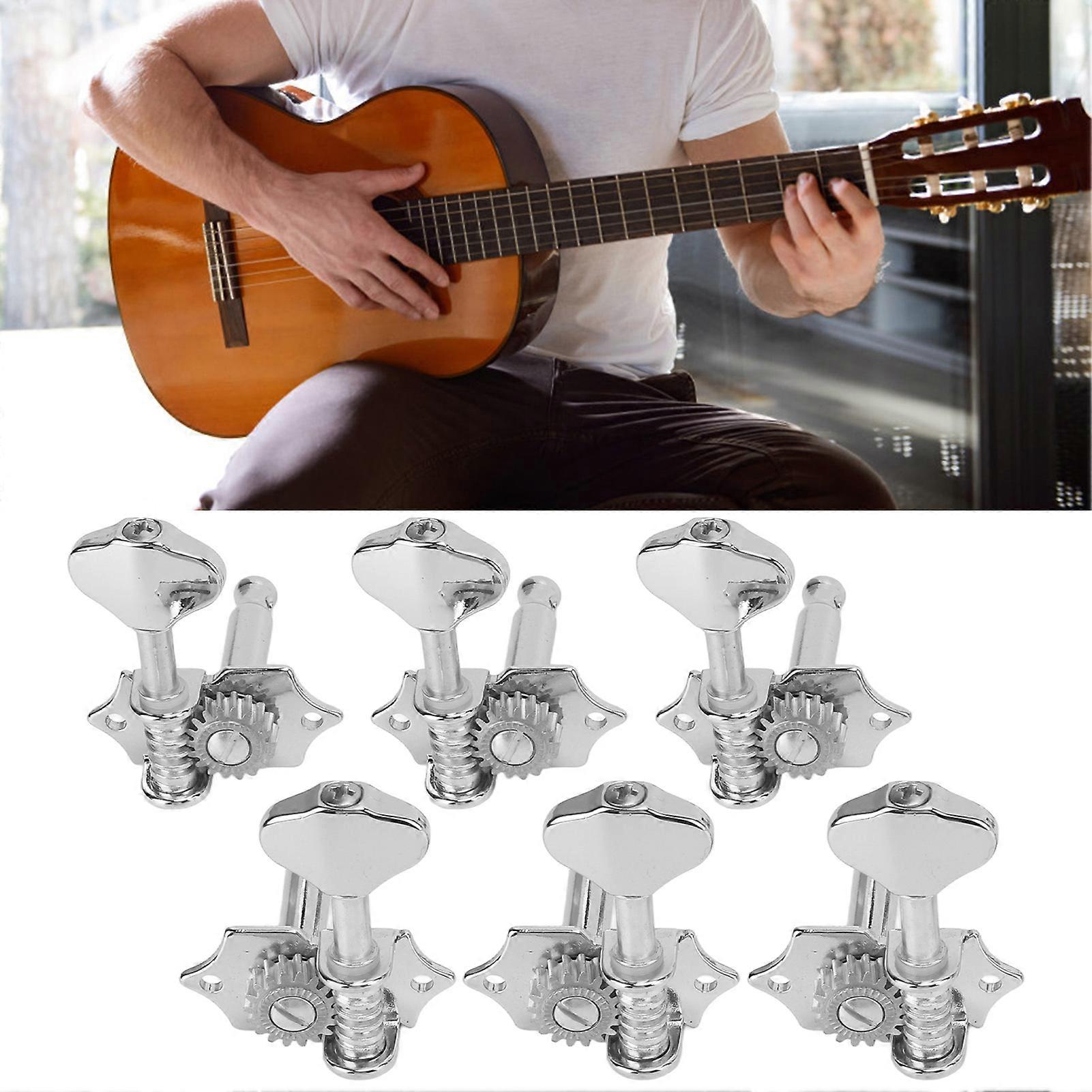 Guitar Tuning Key 3 Left 3 Right 1:18 Gear Ratio Stable Durable Easy Install Musical Instrument PartsSilver 