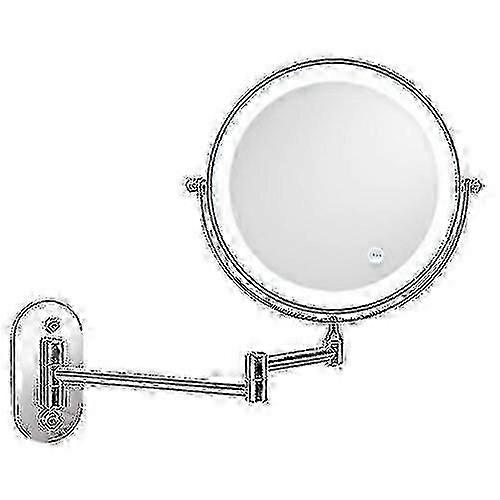 8" Wall-Mounted Double-Sided LED Makeup Mirror - 3-Tone Light, 5X Magnification, Silver