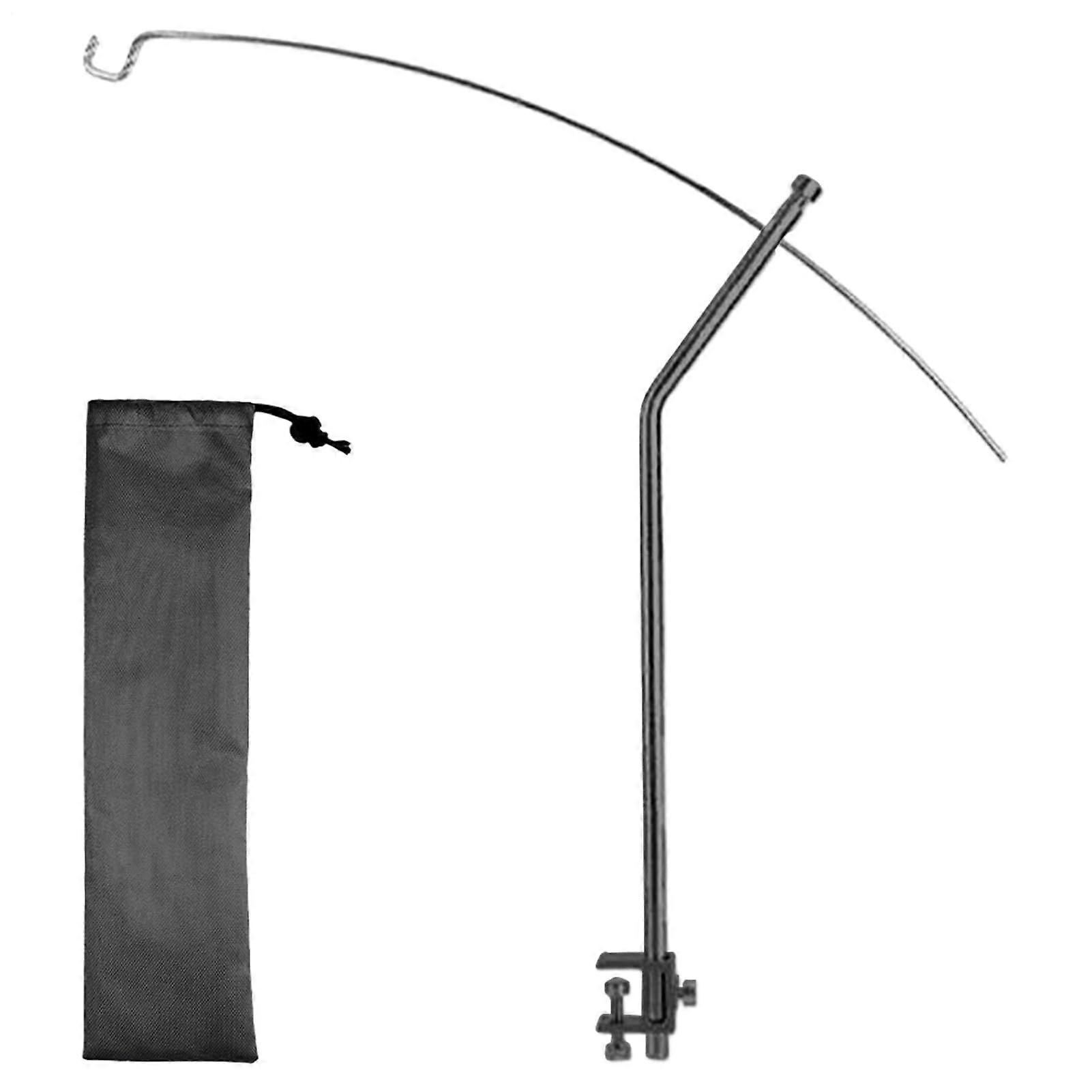 Foldable Lamp Pole Holder Lightweight Outdoor Stand with Hook, Adjustable Height
