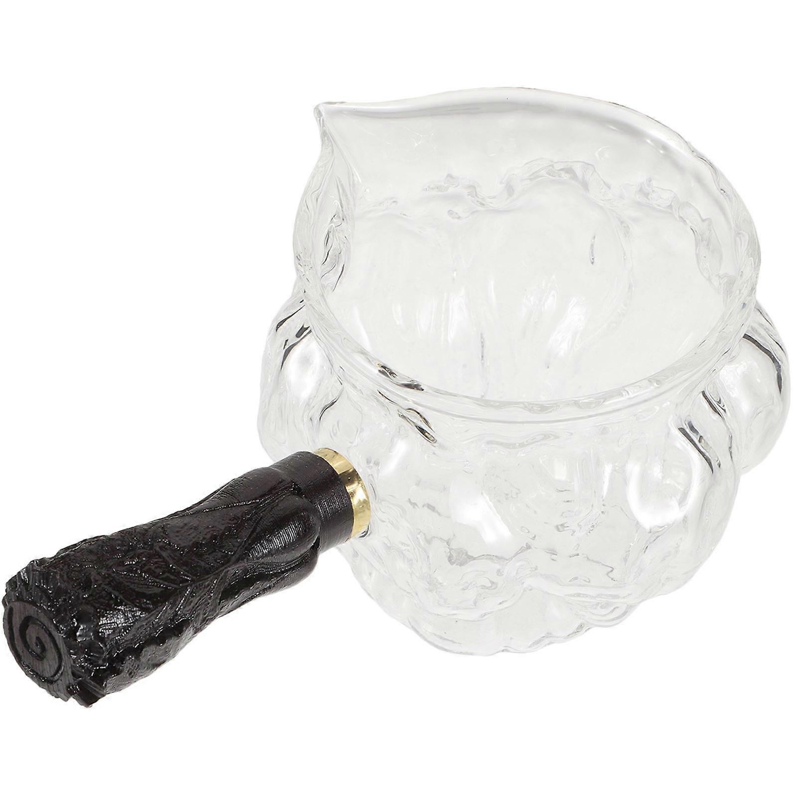 Portable Glass Milk Pitcher for Storage Multi-use Creamer with Wooden Handle Transparent