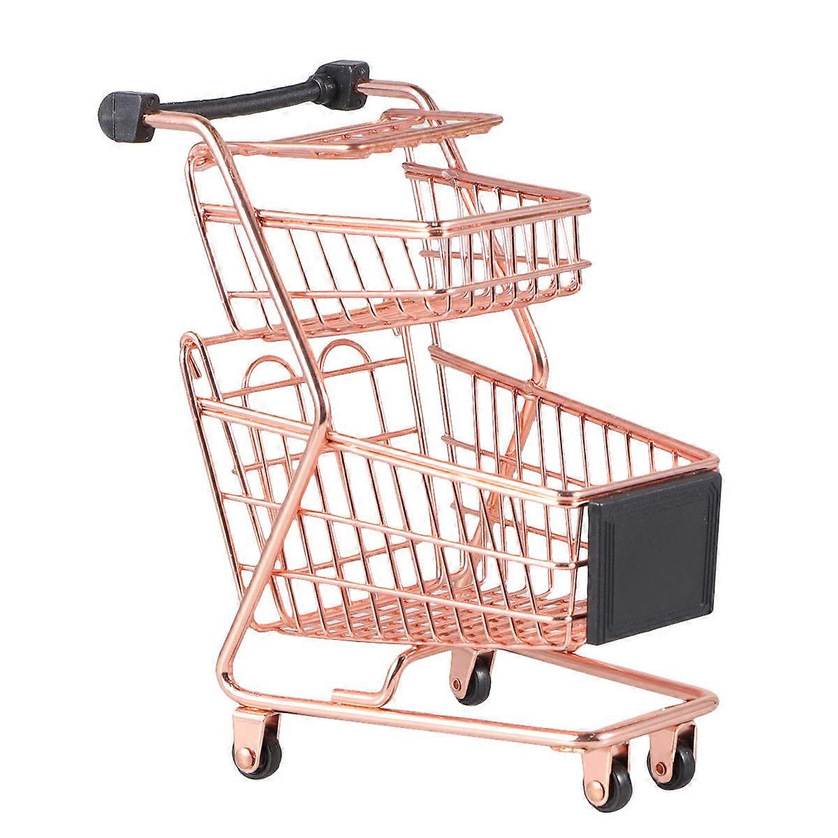 Compact Two Tier Shopping Cart for Rose Gold Electroplated Iron Playset – Encourages Cognitive Development, Imagination, and Role Play Fun