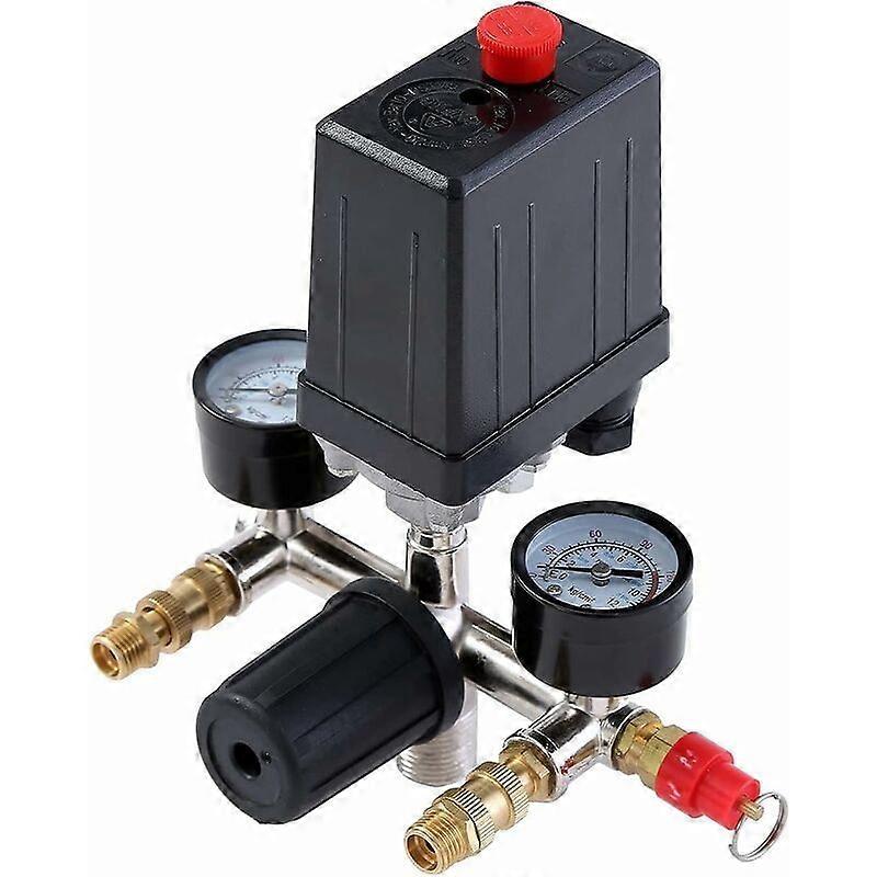 G1/4" Air Compressor Pressure Switch with Dual Outlets and Safety Valve Gauge Regulator
