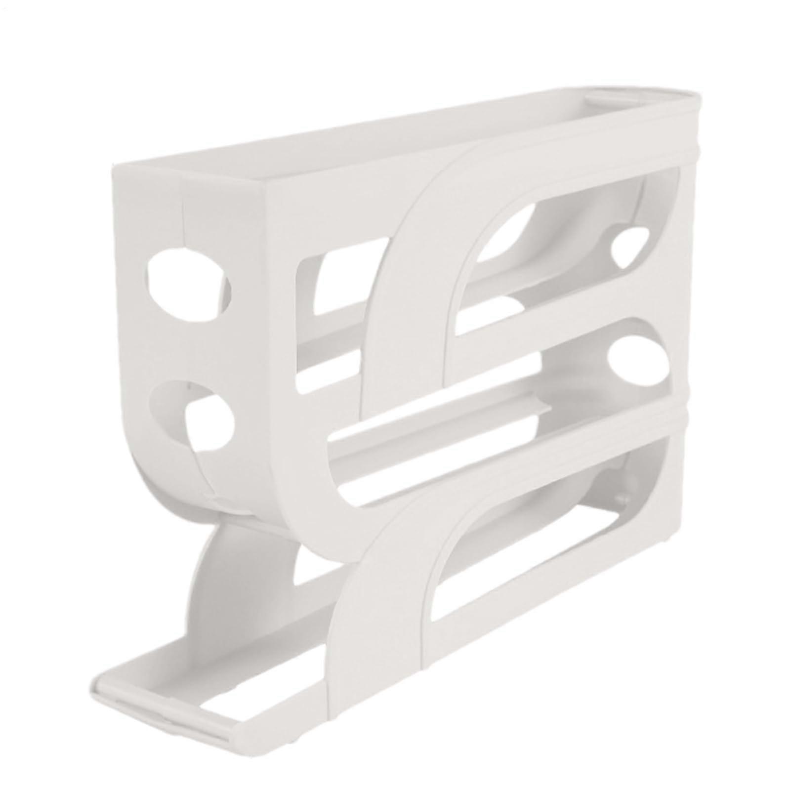 Egg Rack for Refrigerator with 4 Levels, Automatic Egg Roll Dispenser, Space-Saving Egg Holder, White, 4-Tier Egg Storage Container