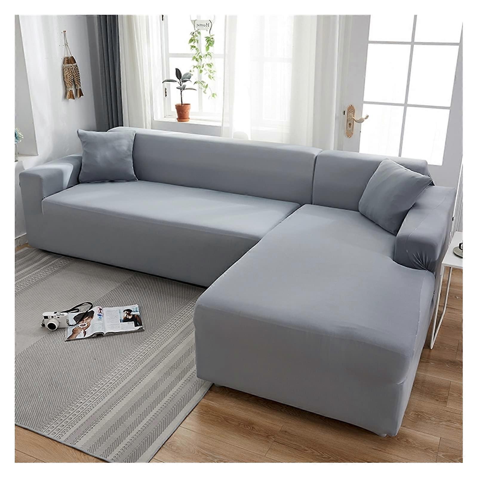 Corner Sofa Covers Elastic Slipcovers Stretch Fit L Shaped Sofa (Light Grey, 2seater and 3seater)