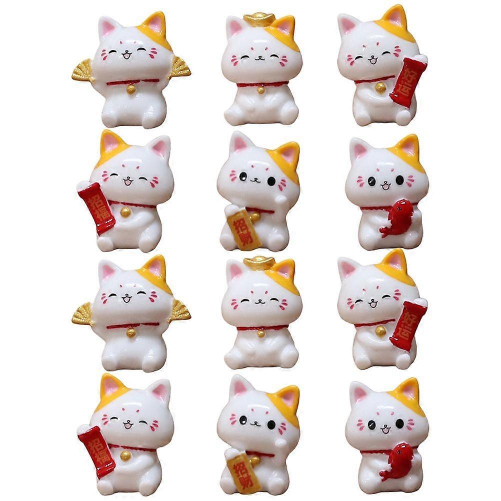 12Pcs Miniature Cat Figurine Realistic Fortune Cat Figurines Toys Cat Micro Landscape Ornament