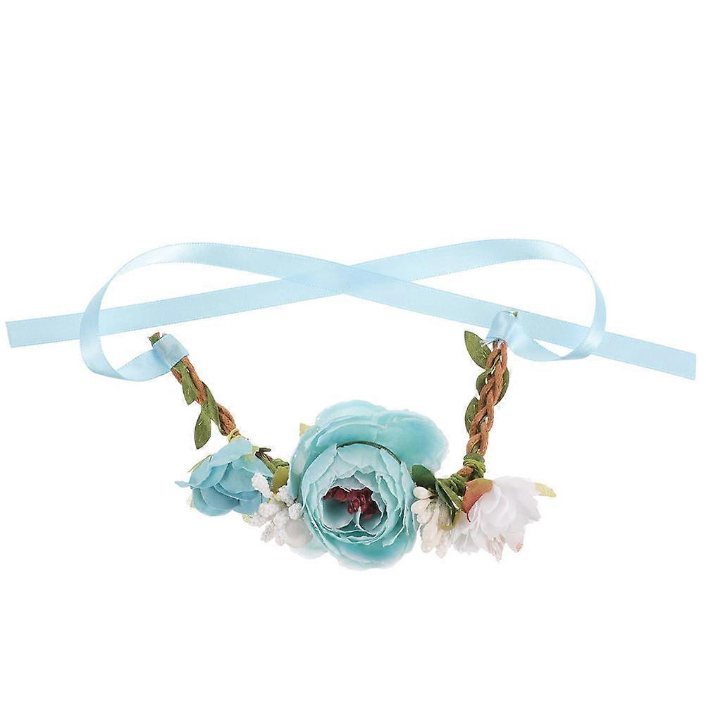 Sky-blue Cloth Pet Collar with Delicate Flowers for Cat and Kitten Daily Use and Photo Shoots 6.5