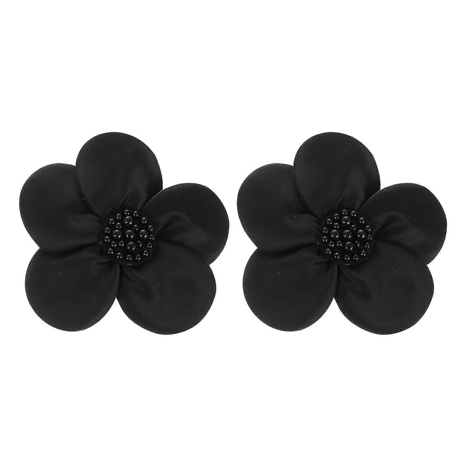 Flower Shape Silk Clothes Embellishments for Arts and Crafts Projects Black Decorative 2Pcs