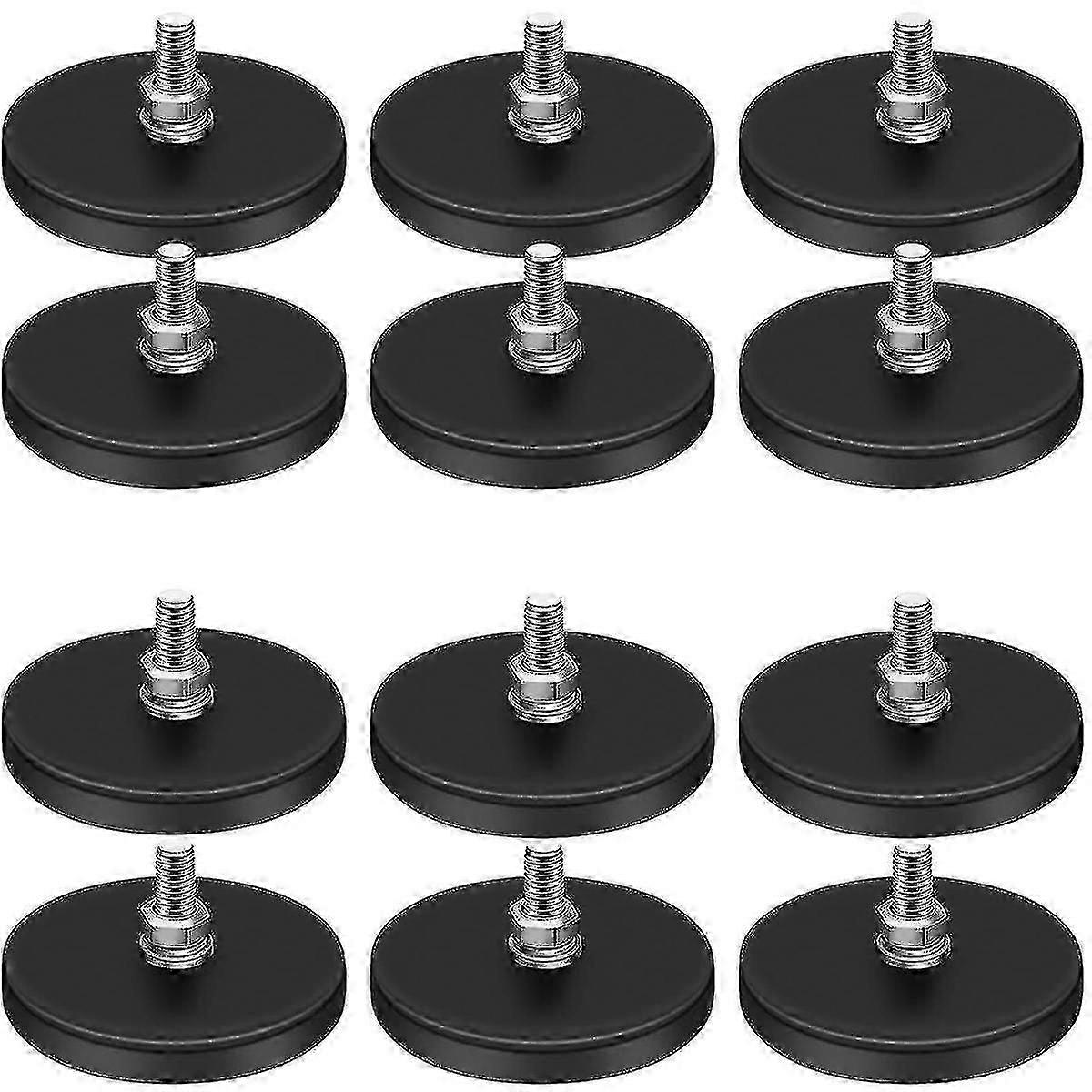 Ímãs revestidos de borracha, base de ímã de neodímio de 22 libras com ímã roscado M6 com parafusos e porcas, ímãs fortes seguram 12pcs - pengjun