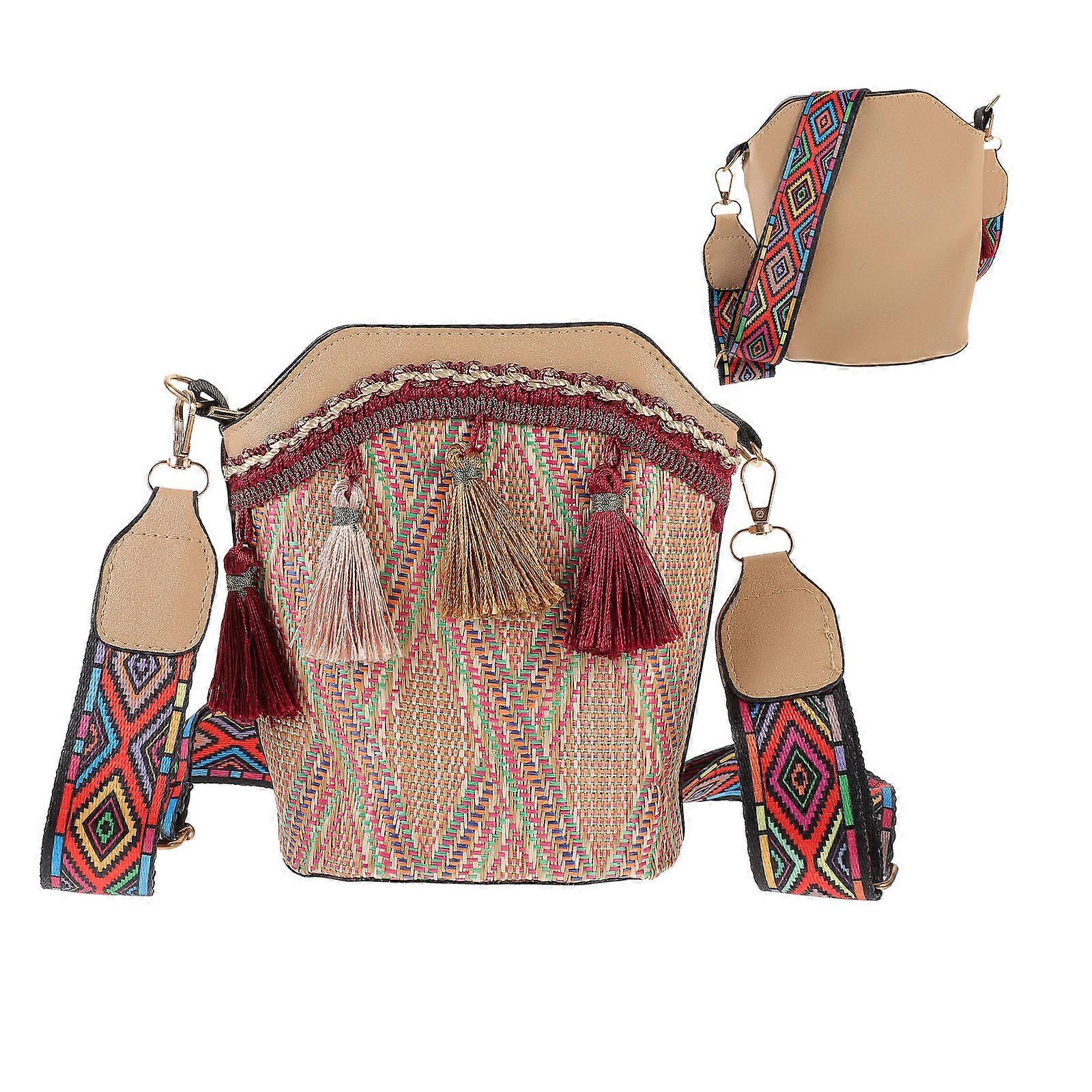 Tassel Woven Bag Straw Material Square Shape Everyday Use Travel Work 20X9X16CM Practical 1Pcs