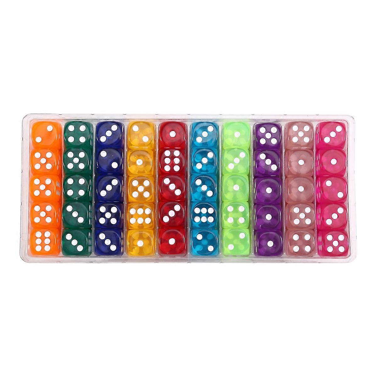 100Pcs Colored Dices 14mm 6Sided with Acrylic Standard Game Dice Set for Parties Classroom Math Dice
