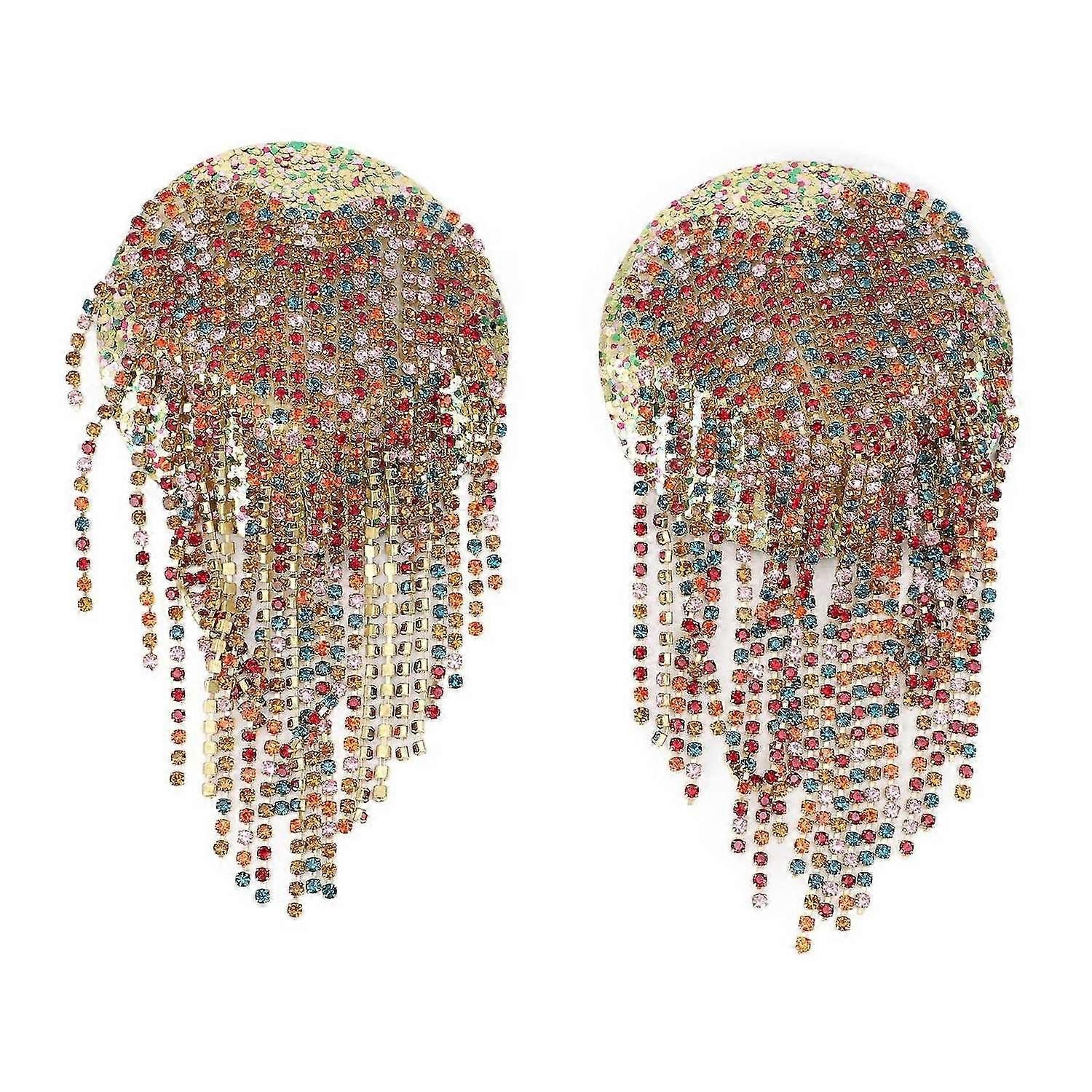 2025 Latest Model 1pair Rhinestone Tassel Nipple Pasties Seamless Reusable Bre...