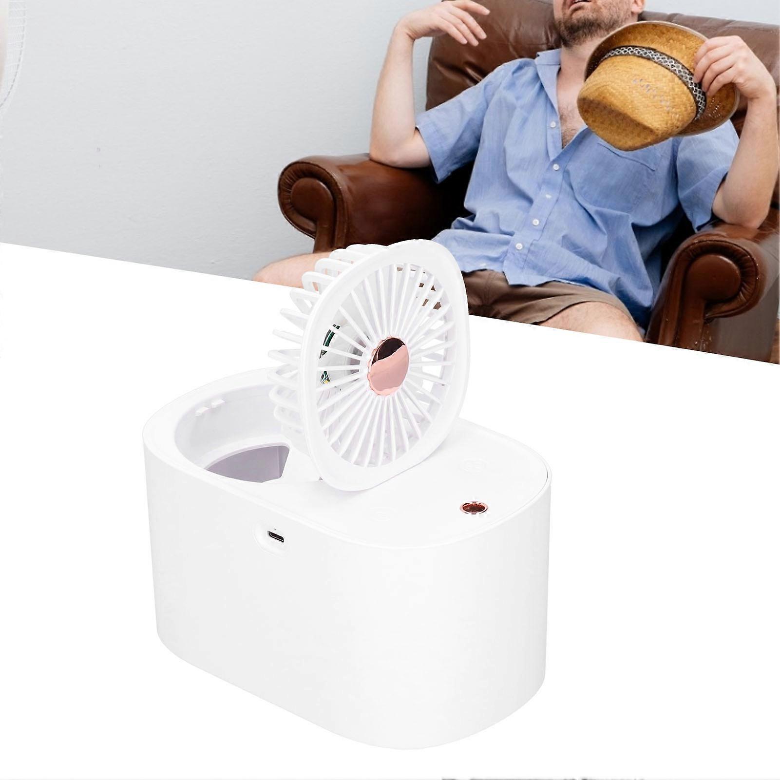 90° Folding 2-in-1 Portable White Electric Fan with 600ml Humidifier