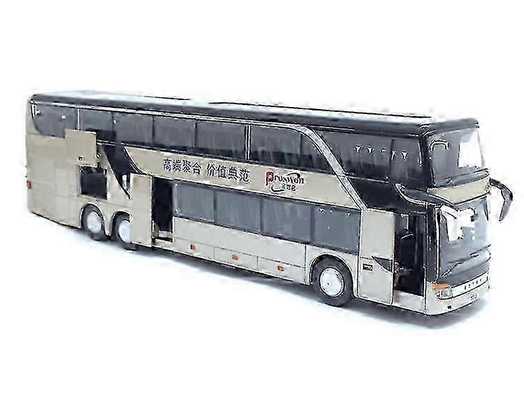 New Product High Quality 1:32 Alloy Pull Back Bus Model,high Imitation Double Sightseeing Bus,flash Toy Vehicle