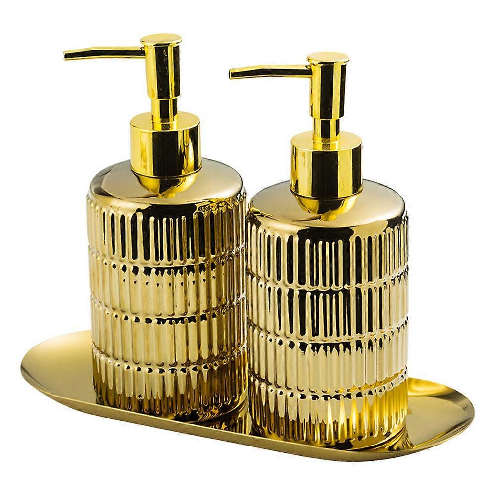 Ceramic Pressing Bottles for Shampoo Storage 1Set of Golden Bottles