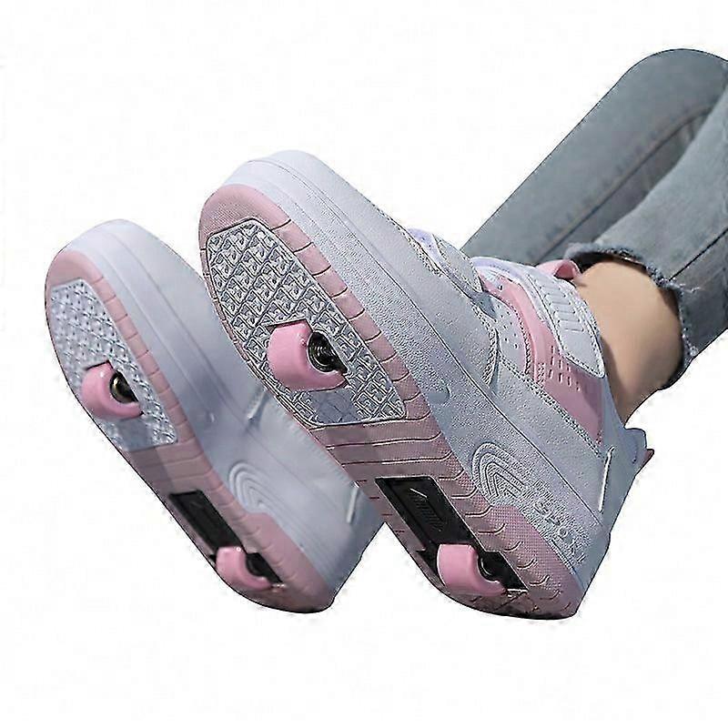 Girl's Roller Shoes With Hook & Loop Fastener, Detachable Wheel Skate Sneakers