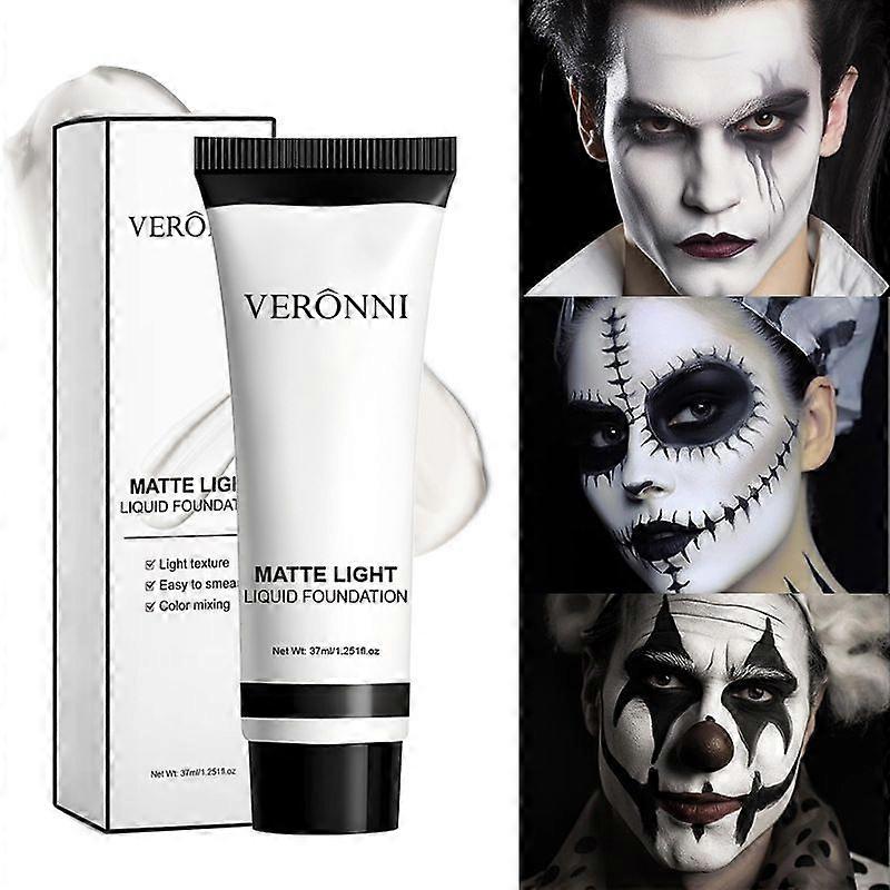 White Face Makeup, Anti-Smudge Foundation, White Paint for Face Painting, 37 ml Matte Fluid Long Lasting for Clown Cosplay Party Adults
