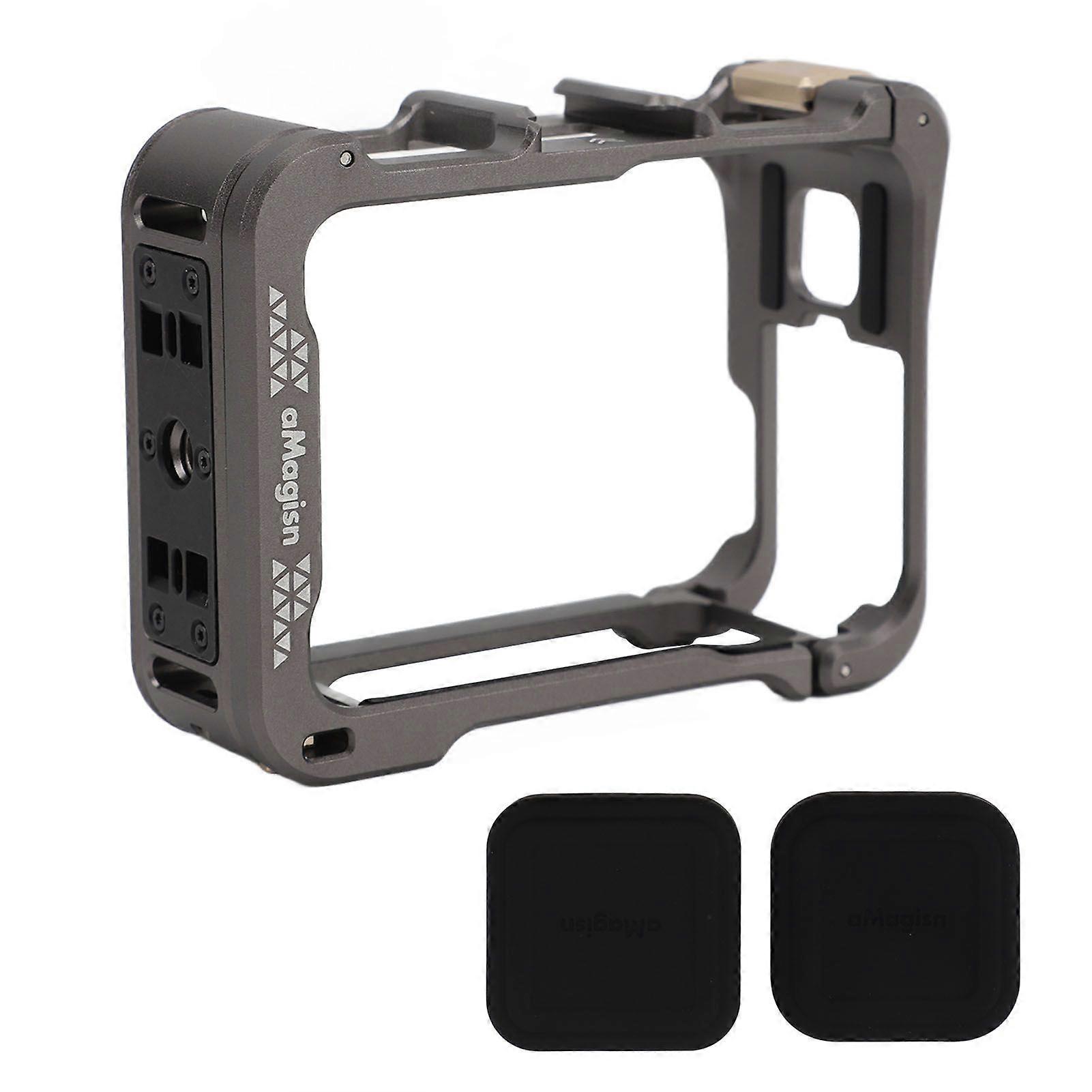 Action Camera Cage Anti Drop Aluminum with Cold Shoe Silicone Lens Cover Action Camera Protective Frame for Insta360 Ace Ace Pro