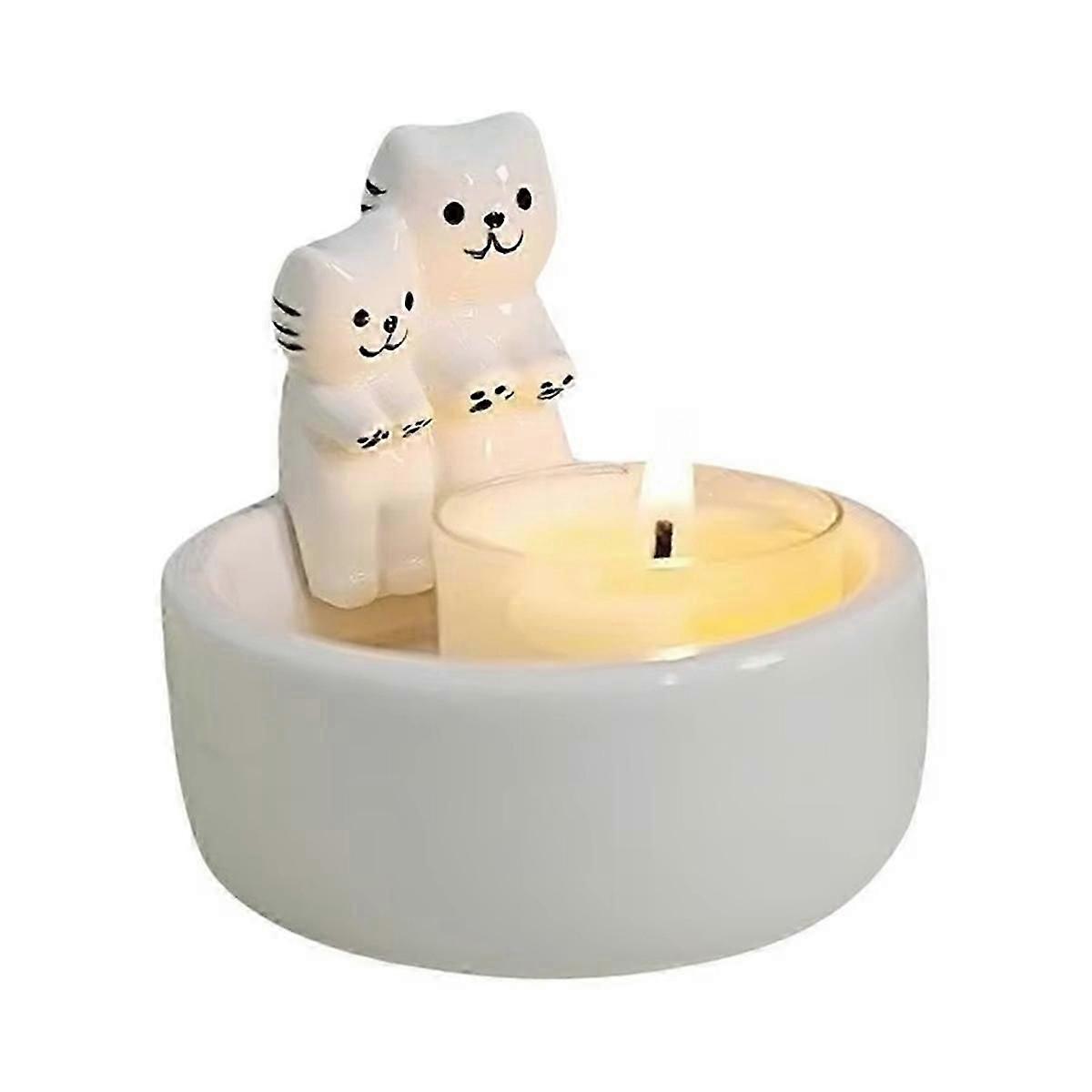 Ceramic Cat Candlestick Cute Grille Cat Aromatherapy Candlestick