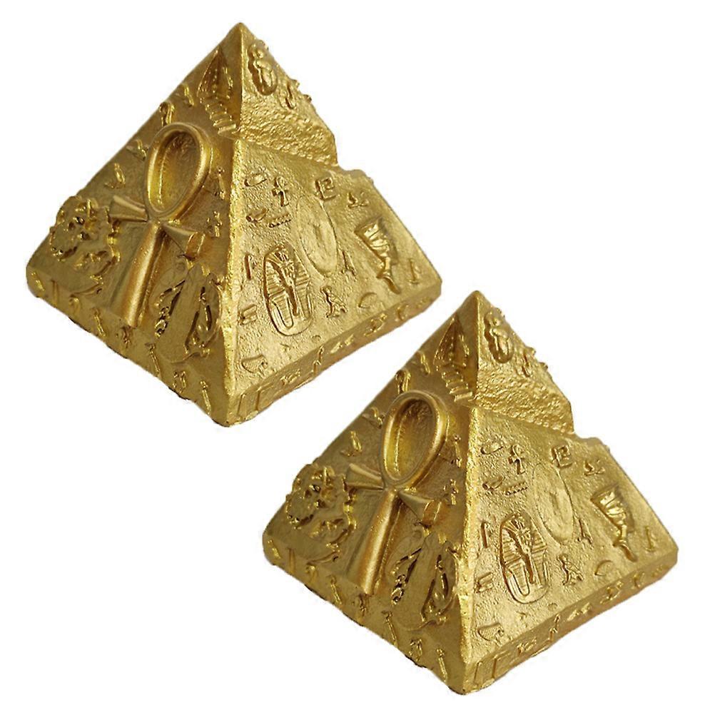 Golden Egyptian Pyramid Model for Decor 2Pcs Resin Retro Figurine
