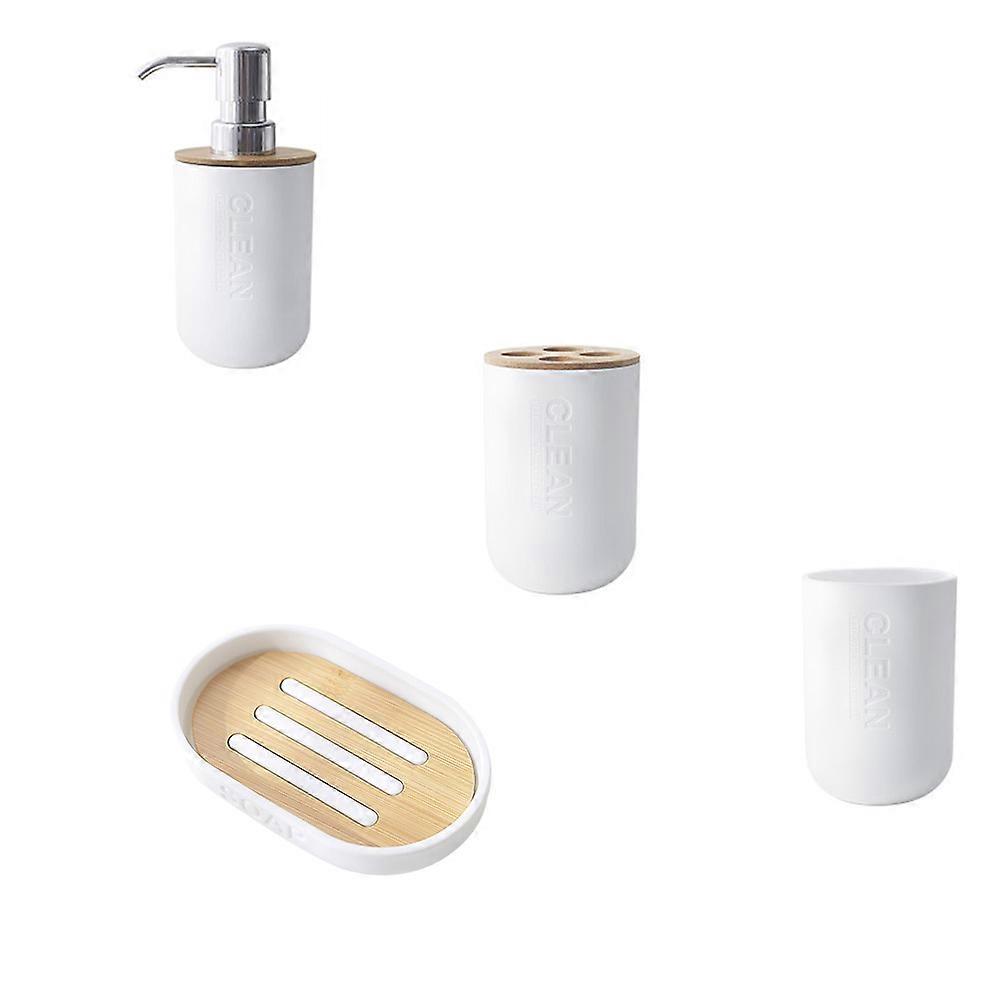 Sanitary Accessory 2 Sets Bathroom Use Functional White Tooth Brushing Cups Organization Plastic Bamboo