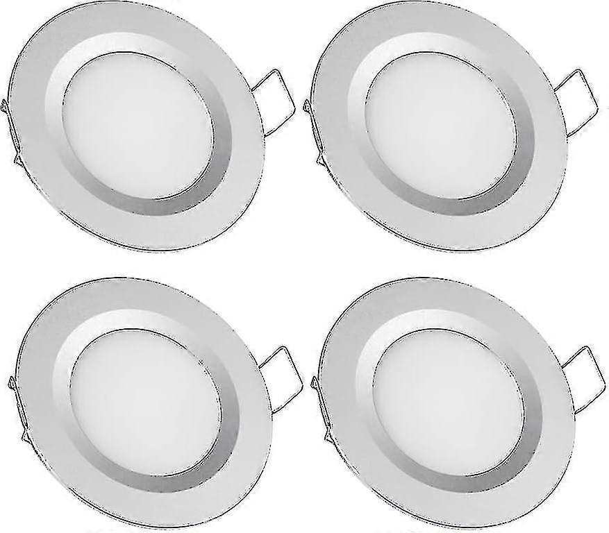 4 x LED埋め込み式スポットライト12v穴58-65mm 3w 3200kキャンピングカーボートキャラバンバンヨットウォームホワイト(シルバー仕上げ)用埋め込み式シーリングライト