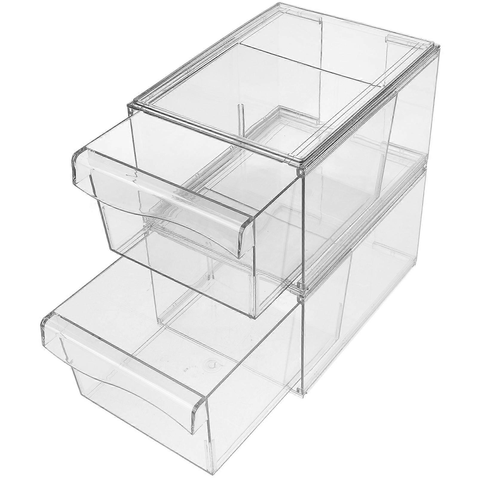 2Pcs Acrylic Cosmetic Box for Storage with Drawer Transparent Desktop Holder