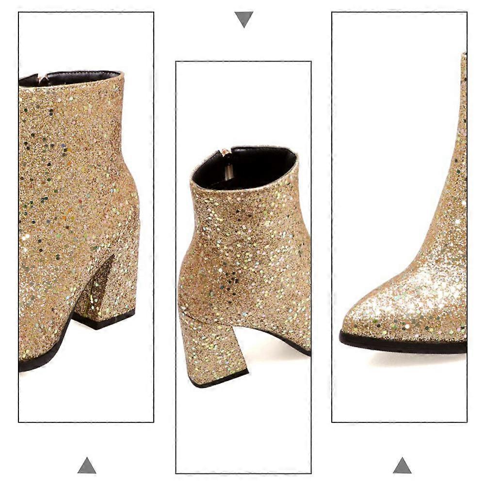 Women Boots High Heel Ankle Boots with Sequins and Zipper 2Pairs
