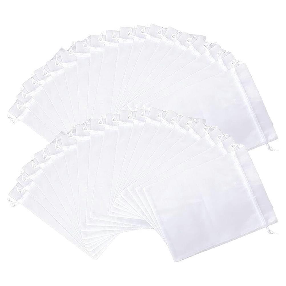 Vegetable Mesh Bags Drawstring Fruit Protection Bags 60Pcs White