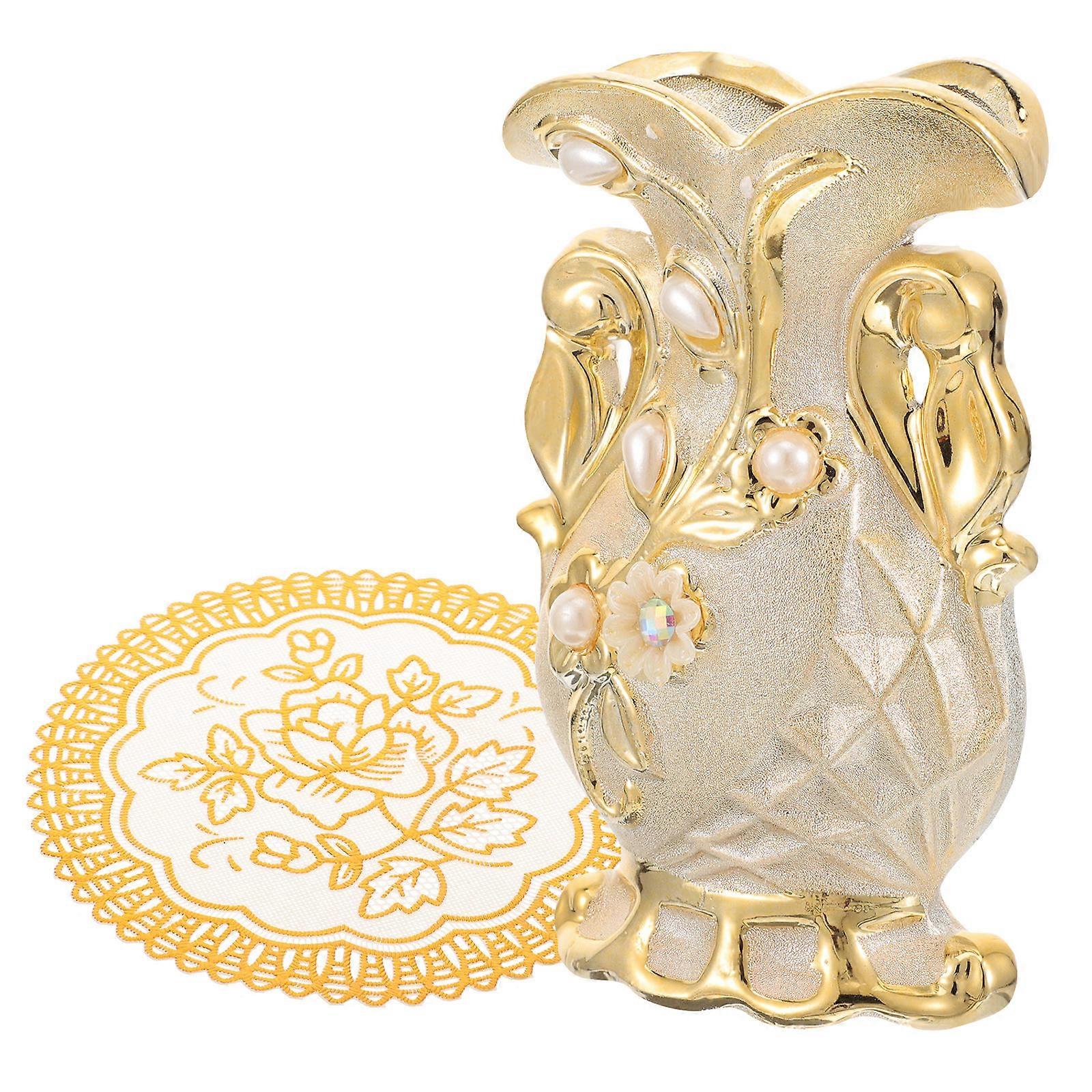 Minimalist Design Flower Display Planter Pot Enhance Your Tabletop Decor With Golden Ceramic Vases Quantity 2Pcs