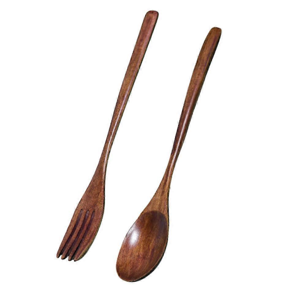 Elegant Brown Wooden Fork Spoon Set Suitable For Everyday Use And Family Gatherings Lightweight Portable Design 4Pcs