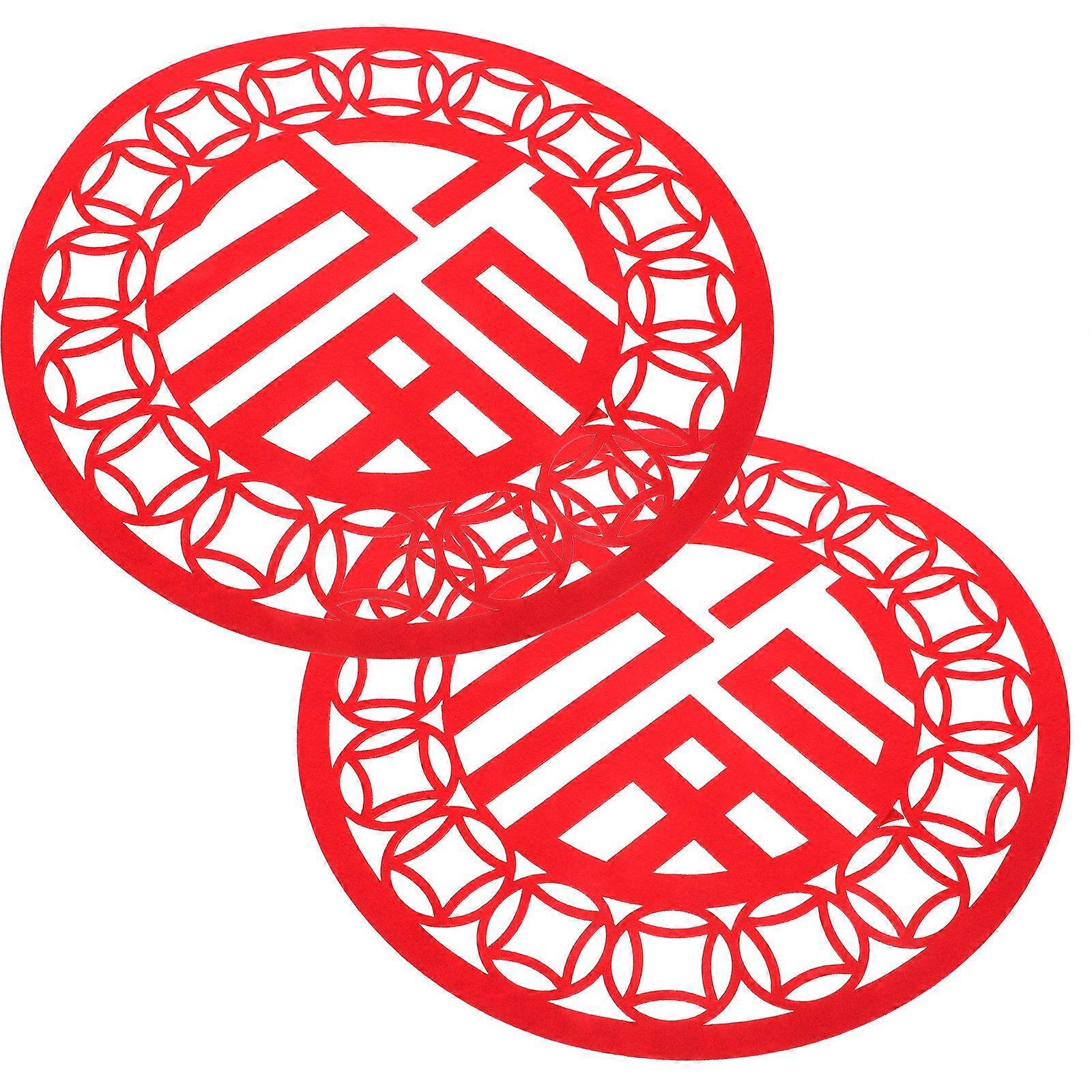 Spring Festival Decorative Fu Character Stickers For Home Hotel Office 30X30CM Red Reusable 4Pcs