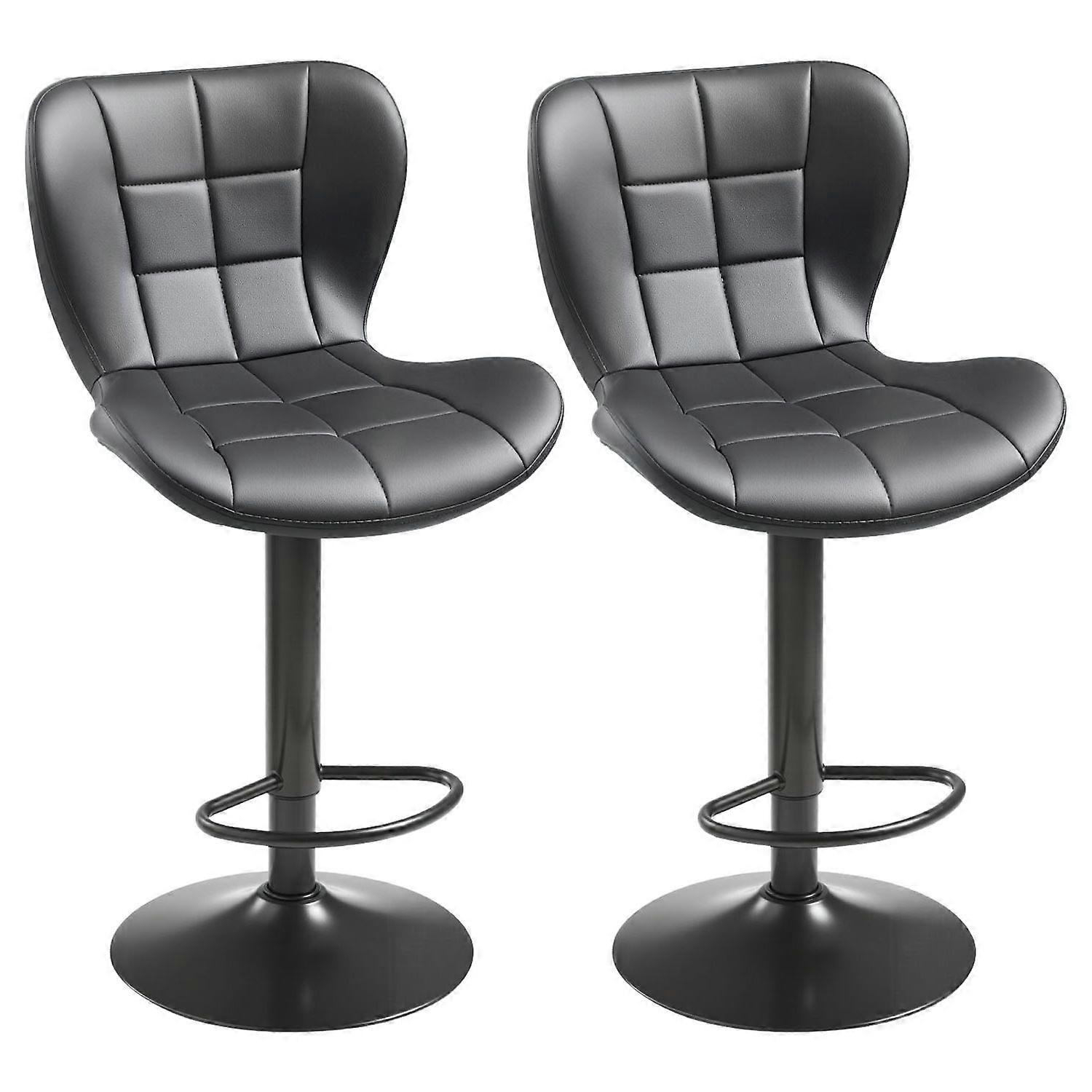 Bar Stool Set of 2, Modern PU Leather Counter Height Stools, Swivel Kitchen Barstool with Back and Footrest, Black