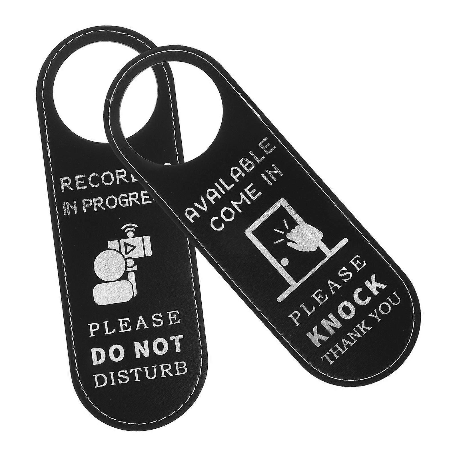 Door Knob Sign Black PU for Recording in Progress Use 6Pcs