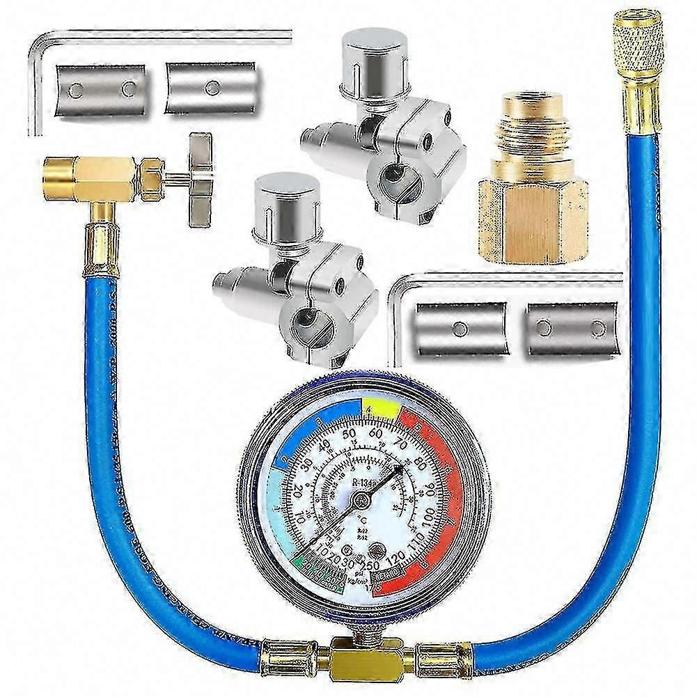 R134a Refrigerant Charging Hose Kit with Gauge and Piercing Valve for AC and Refrigerator