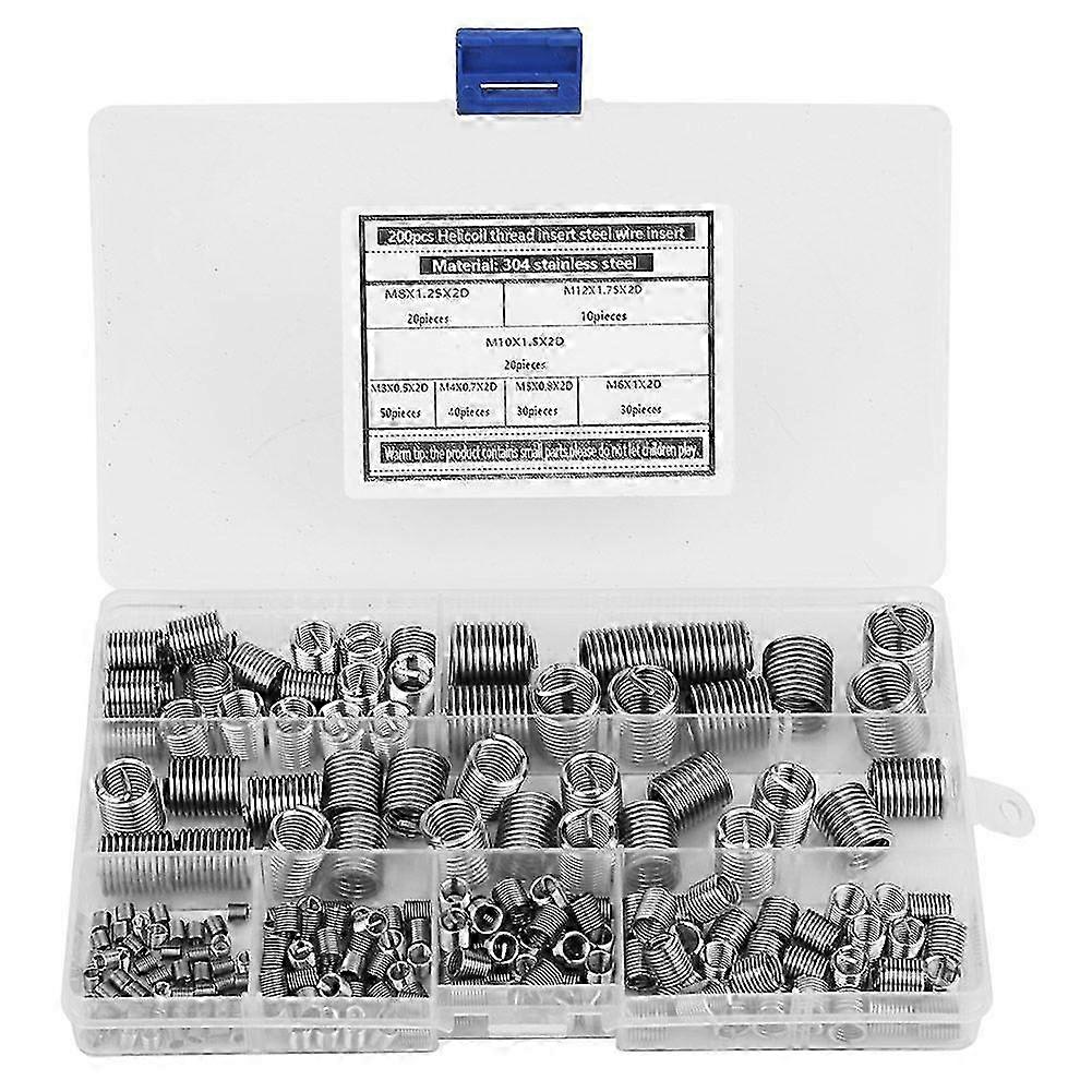 200pcs 304 Stainless Steel Thread Insert M3-M12 Inner Thread Insert Assorted Set