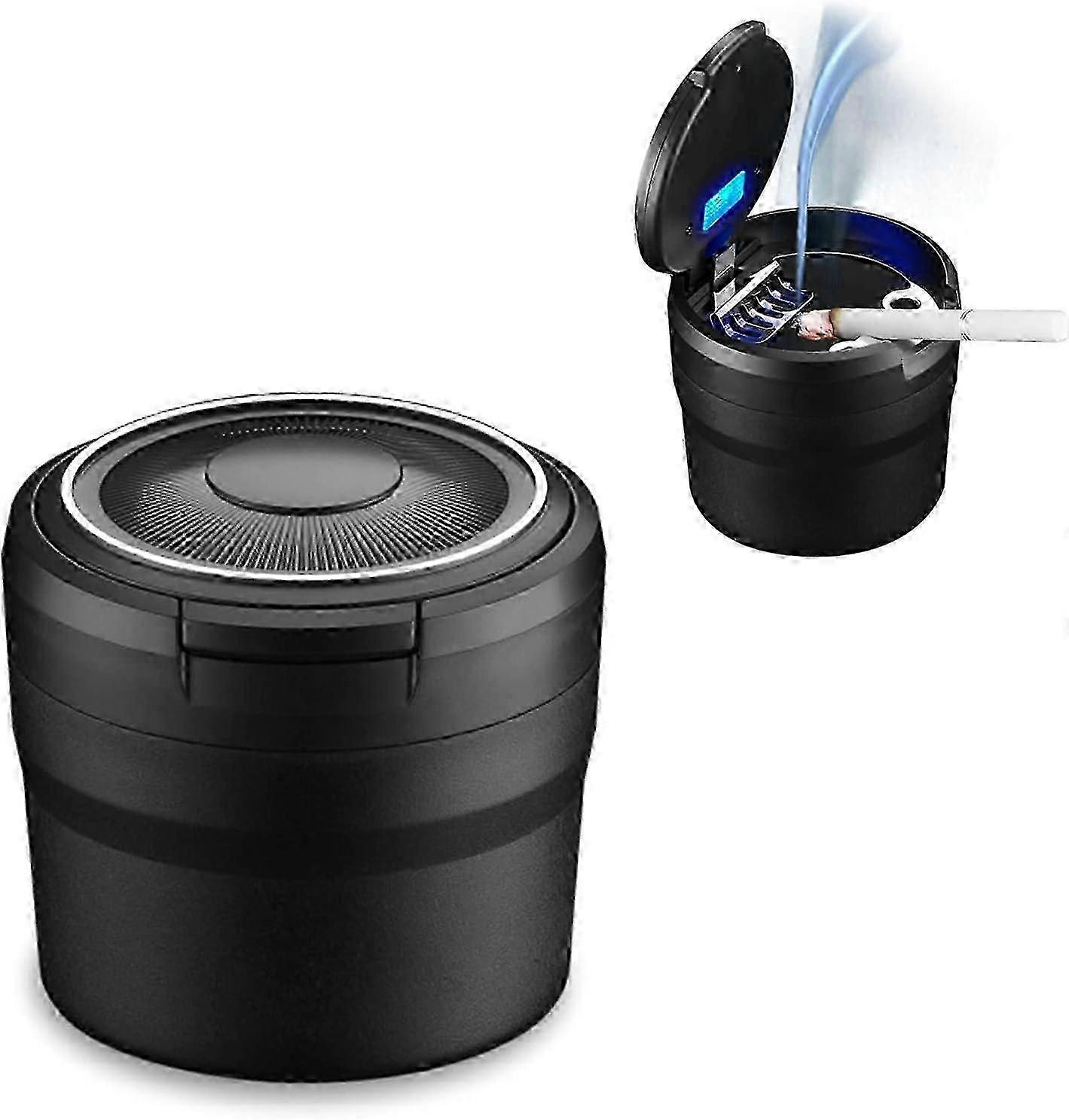 Bil askebæger, Bærbar Travel Auto Bil Askebæger, Let Rengøring Aftagelig Bil Askebæger med LED Lys med Flip Låg, Selvslukkende Askebæger (Sort).
