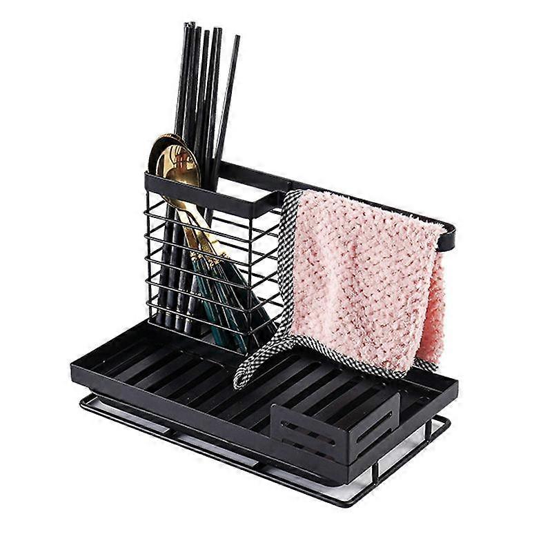 Kitchen Dishcloth Holder Sponge Drying Rack With Drain Tray