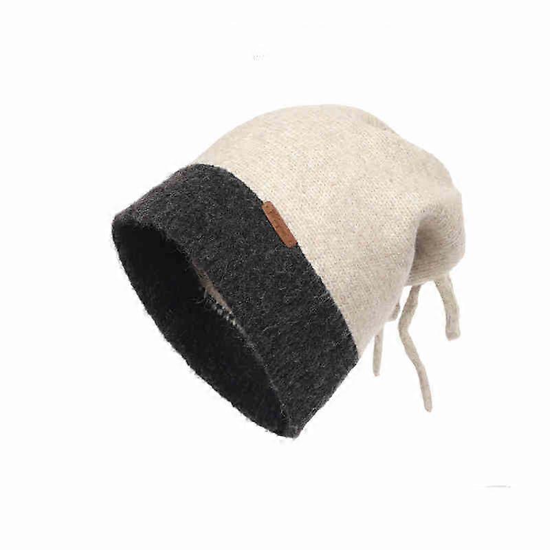2024 New Women's Wool Knitted Beanie Thick Color Block Windproof Hat with Ear Protection 2-in-1 Neck Warmer for Autumn Winter
